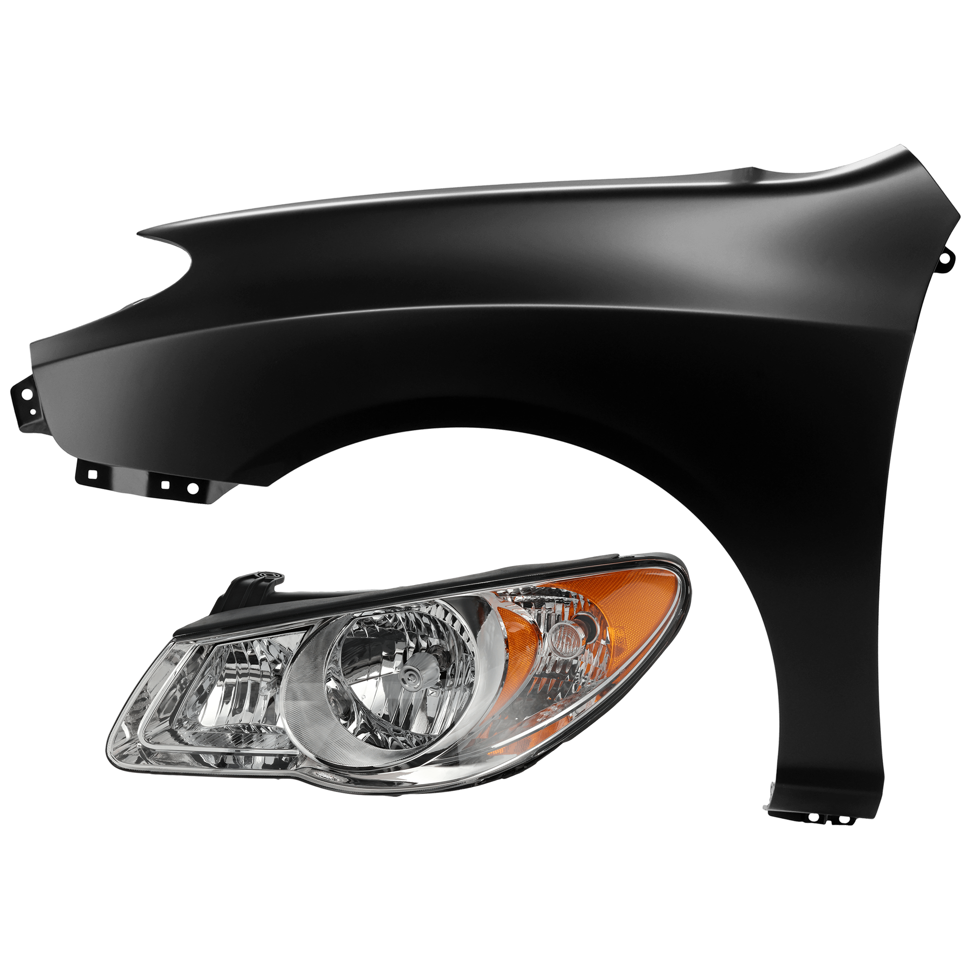 AM ELANTRA 07-09 HEAD LAMP LH 2 pc Kit Assembly Halogen with Fender CAPA SKU KIT 071126-73 Partslink HY2502138C HY1240138C OEM 921012H050-663112H022