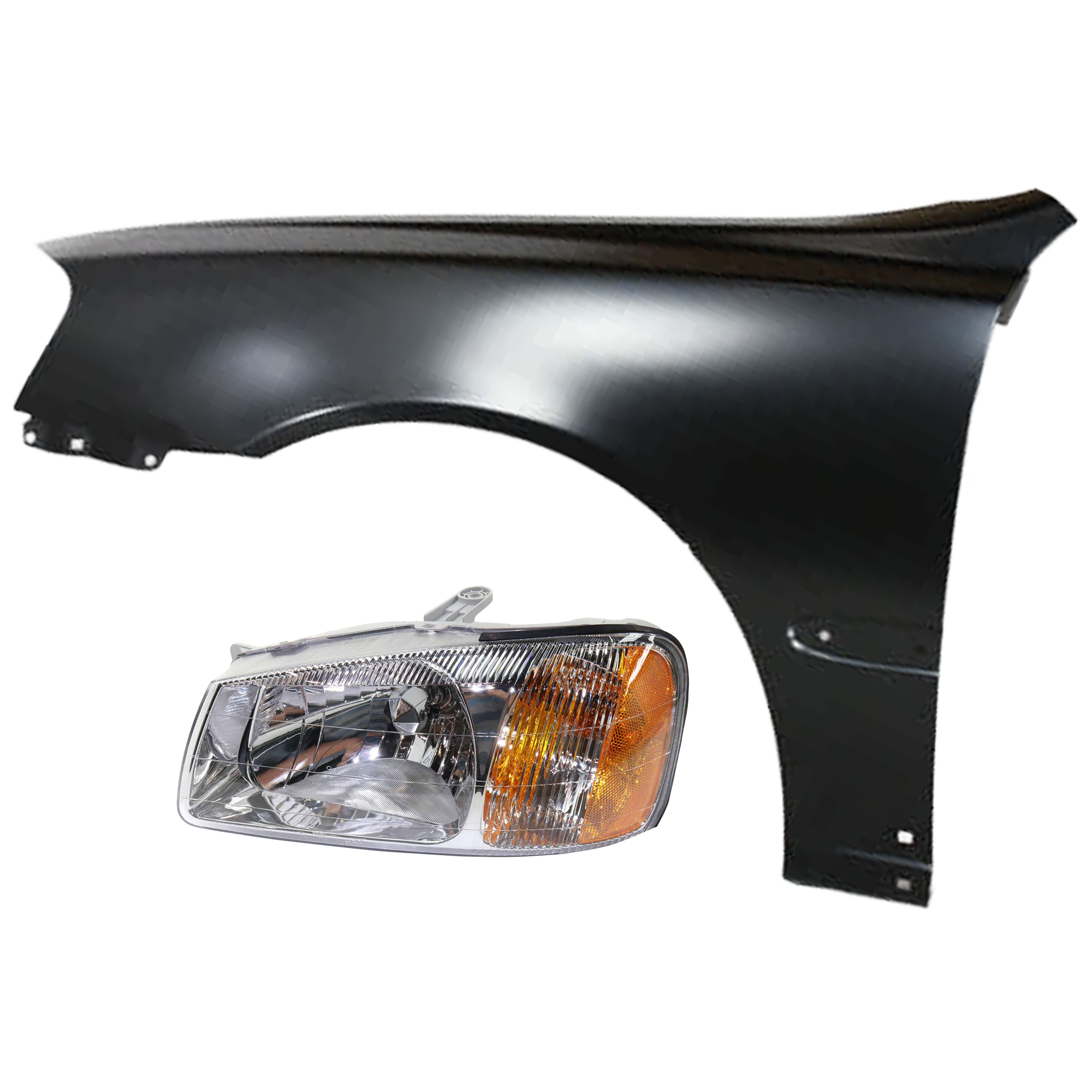 AM ACCENT 00-02 HEAD LAMP LH 2 pc Kit Assembly Halogen with Fender SKU KIT 071126-74 Partslink HY2502123 HY1240127 OEM 9210125050-6631125600