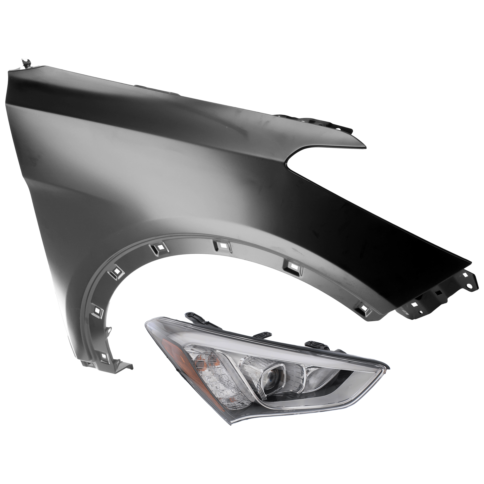 AM SANTA FE SPORT 13-16 HEAD LAMP RH 2 pc Kit Assembly HID Xenon with Fender SKU KIT 071126-84 Partslink HY2503179 HY1241160 HY1241159 OEM 921024Z100-66320B8000-663204Z0