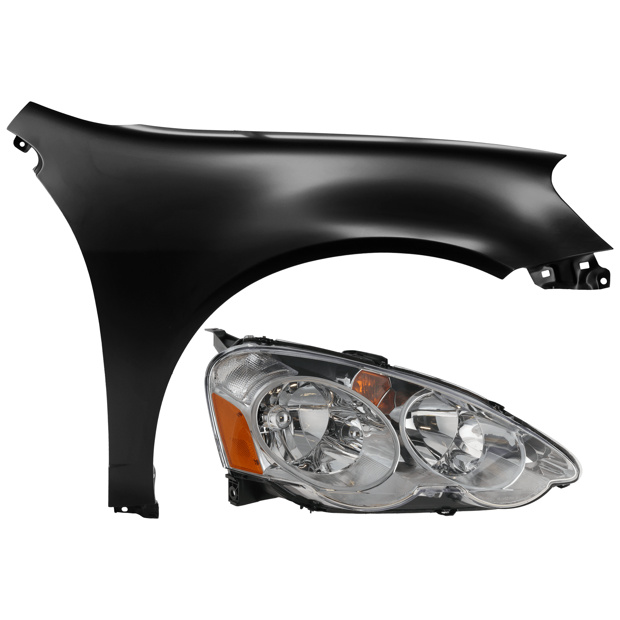 AM RSX 02-04 HEAD LAMP RH 2 pc Kit Lens and Housing Halogen with Fender SKU KIT 071126-86 Partslink AC2519101 AC1241113 OEM 33101S6MA01-60211S6MA90ZZ