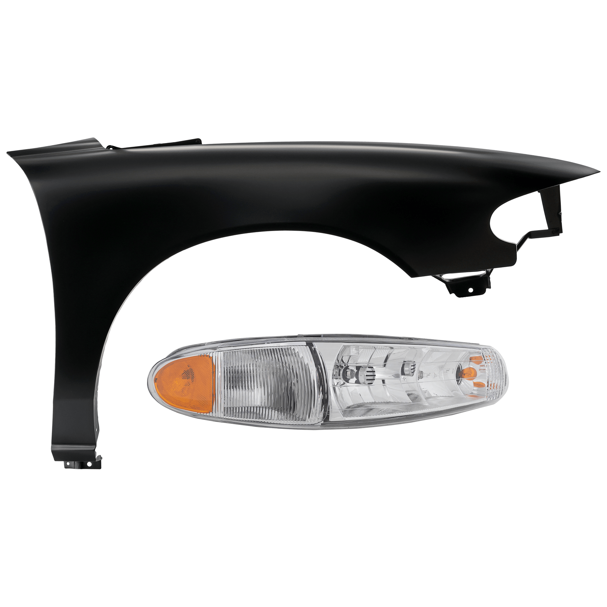 AM CENTURY 97-05 REGAL 97-04 HEAD LAMP RH 2 pc Kit Assembly Halogen with Fender SKU KIT 071126-87 Partslink GM2503182 GM1241259 OEM 19244638-12455104