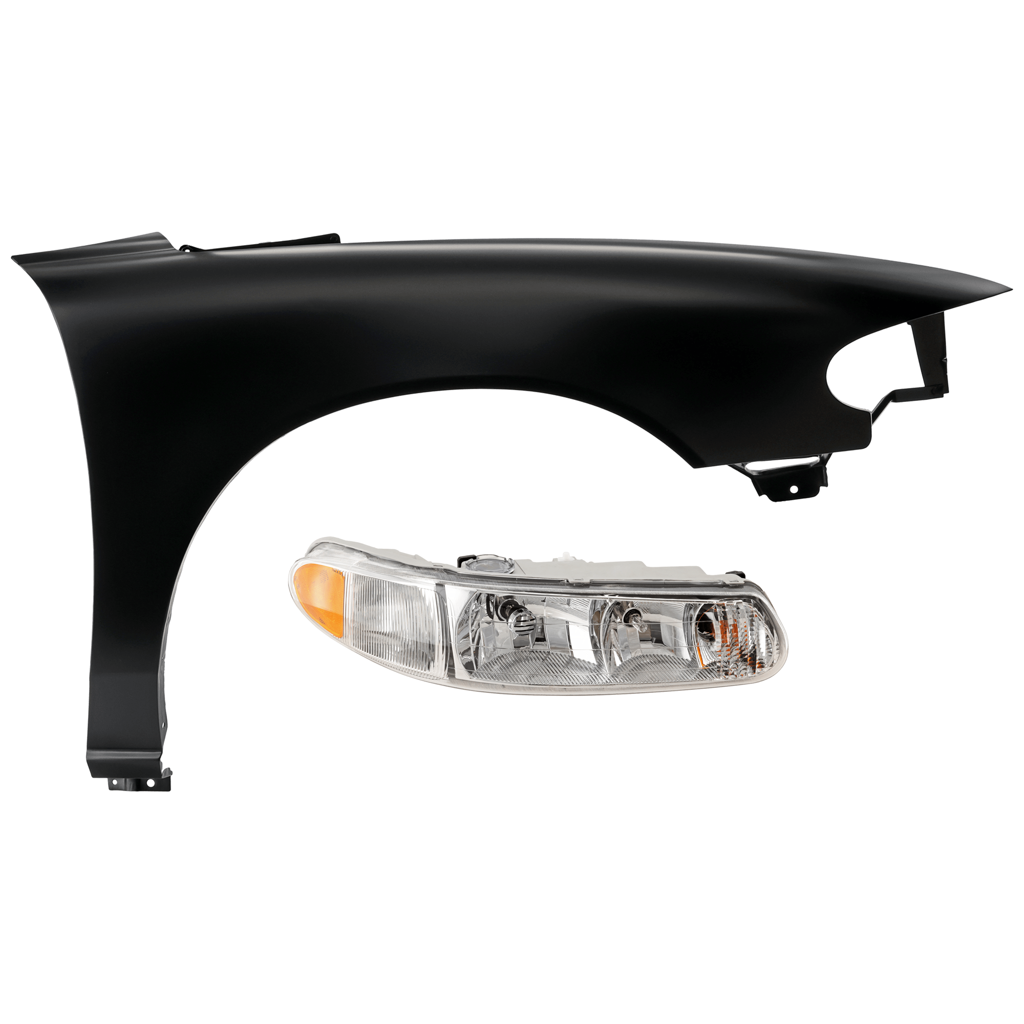 AM CENTURY 97-05 REGAL 97-04 HEAD LAMP RH 2 pc Kit Assembly Halogen with Fender SKU KIT 071126-88 Partslink GM2503183 GM1241259 OEM 19244638-12455104