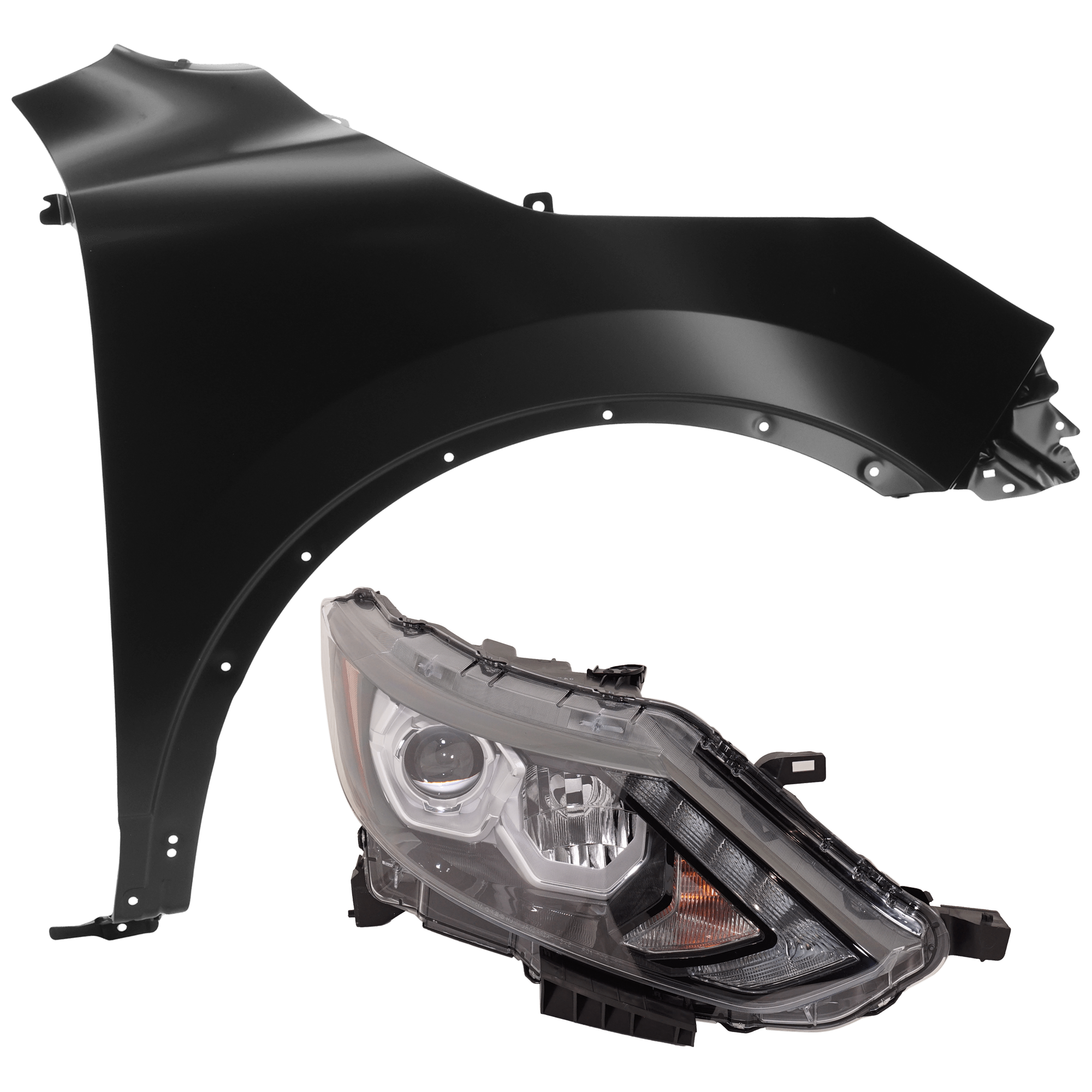 AM ROGUE SPORT 17-19 HEAD LAMP RH 2 pc Kit Assembly LED with Fender SKU KIT 071126-94 Partslink NI2503261 NI1241228 OEM 260106MA5A F31006MAMA