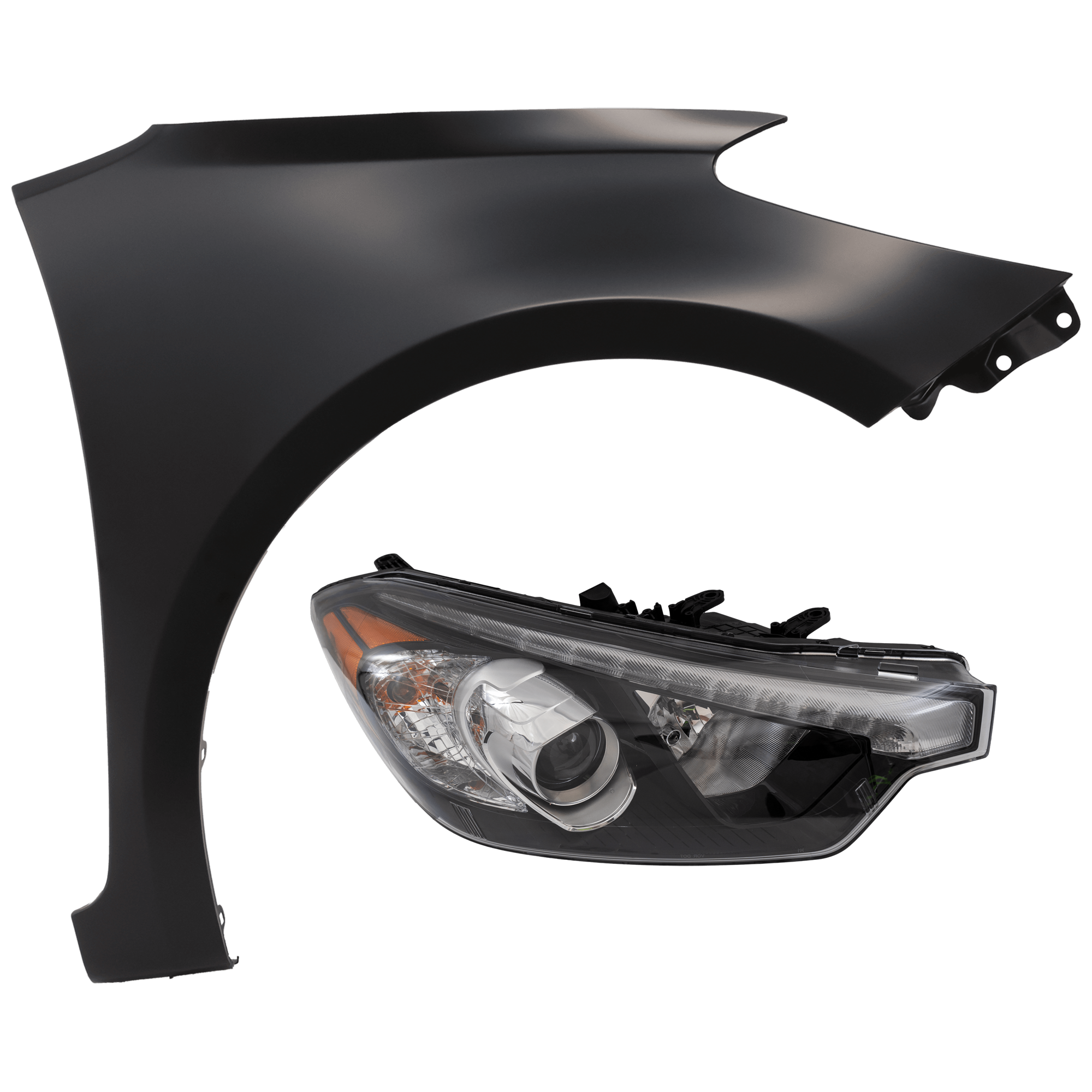 AM FORTE FORTE5-14-15 HEAD LAMP RH 2 pc Kit Assembly Halogen with Fender SKU KIT 071126-95 Partslink KI2503171 KI1241138 OEM 92102A7210-66321A7000