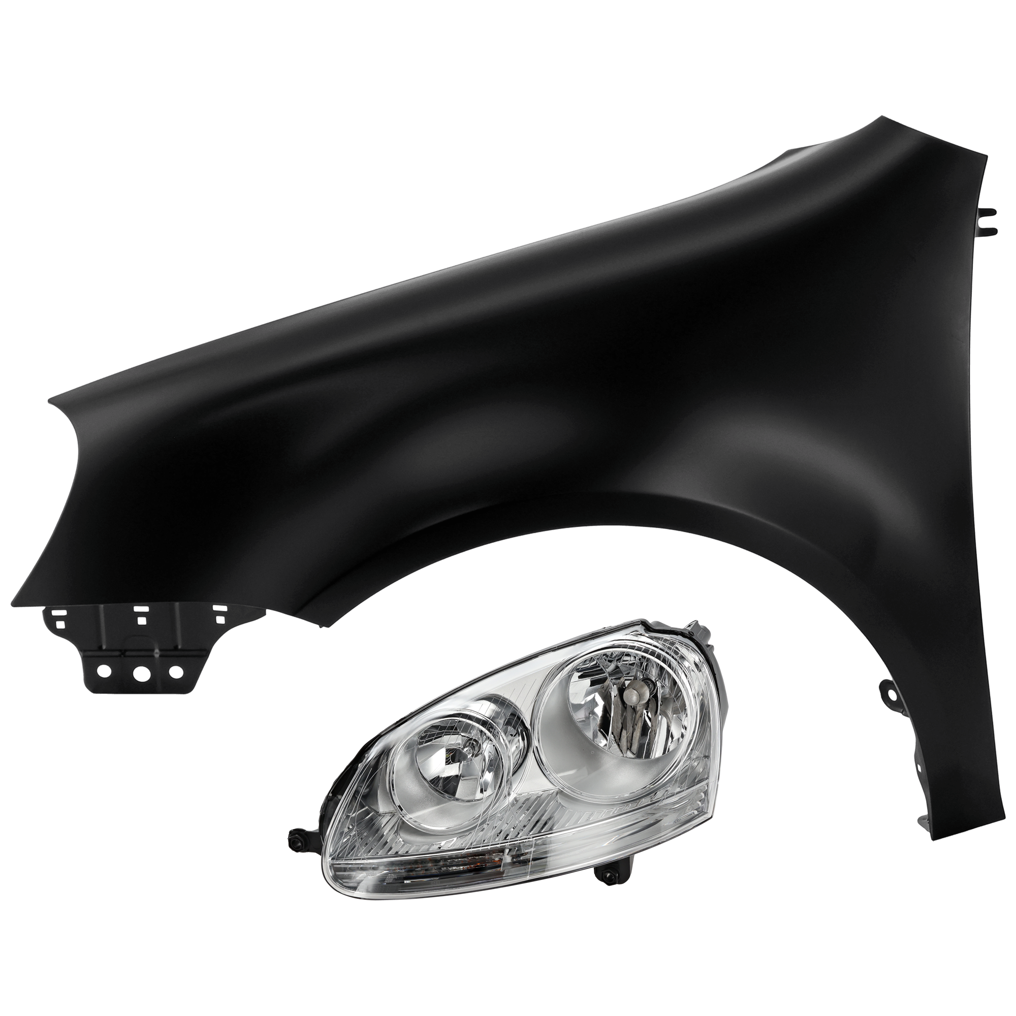 AM GTI RABBIT 06-09 HEAD LAMP LH 2 pc Kit Assembly Halogen with Fender SKU KIT 071126-98 Partslink VW2502127 VW1240137 OEM 1K6941005S 1K6821021A