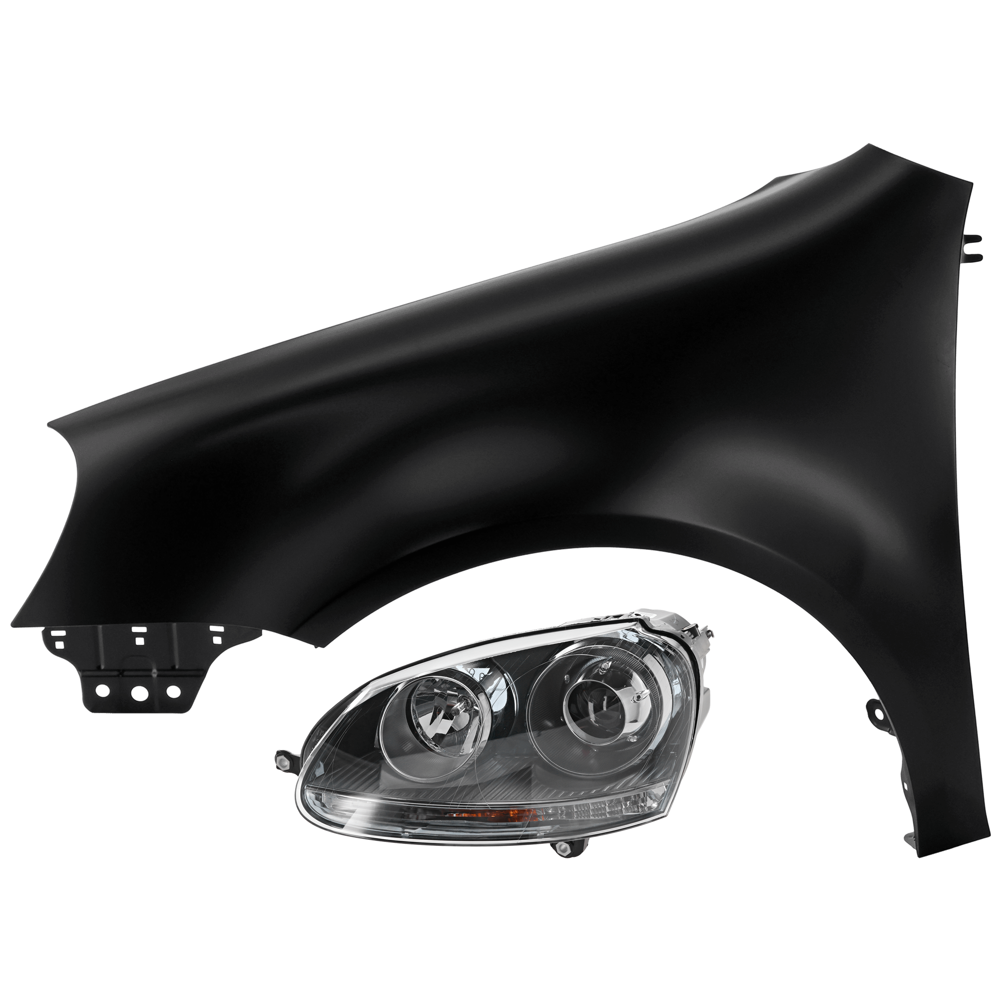 AM GTI RABBIT 06-09 HEAD LAMP LH 2 pc Kit Lens and Housing HID Xenon with Fender SKU KIT 071126-99 Partslink VW2502133 VW1240137 OEM 1K6941039B 1K6821021A