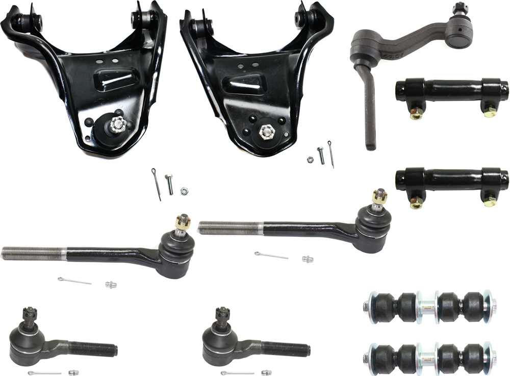 AM BLAZER JIMMY 98-05 FRONT CONTROL ARM KIT RH AND LH Upper w ball joint s 11 pc Kit with Idler Arm Tie Rod End Tie Rod Adjusting Sleeve Sway Bar Link SKU KIT 071217-73 Partslink GM4512100 GM4513100 OEM 15661507-15661508-18809-982