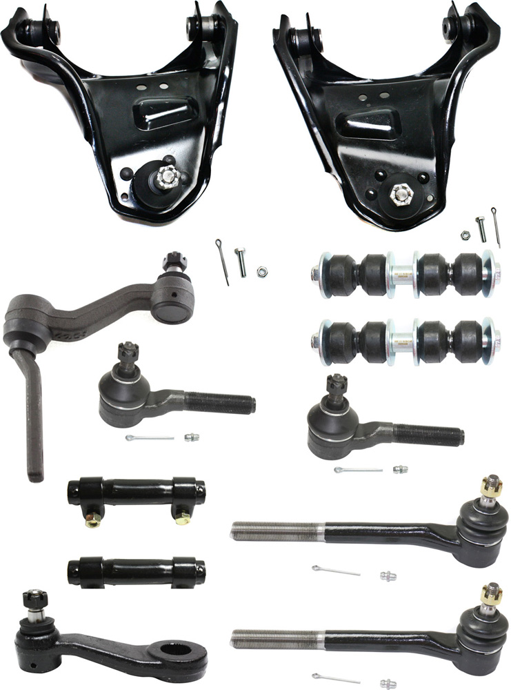 AM BLAZER JIMMY 98-05 FRONT CONTROL ARM KIT RH AND LH Upper w ball joint s 12 pc Kit with Idler Arm Pitman Arm Tie Rod End Tie Rod Adjusting Sleeve Sway Bar Link SKU KIT 071217-74 Partslink GM4512100 GM4513100 OEM 15661507-15661508-18809-982