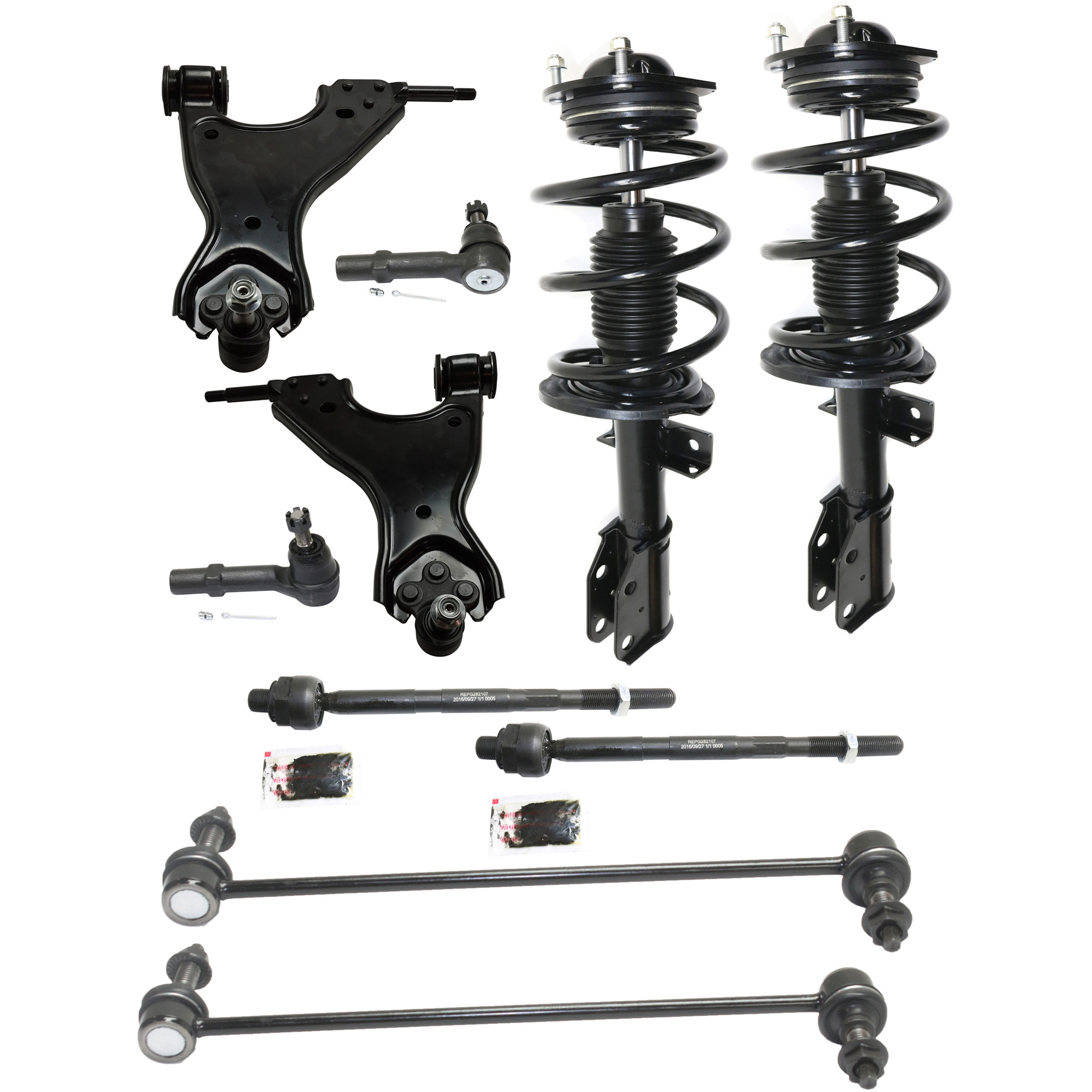 AM ACADIA 07-12 ENCLAVE 08-12 FRONT CONTROL ARM KIT RH AND LH Lower w ball joint s 10 pc Kit with Shock Absorber and Strut Assembly Sway Bar Link Tie Rod End SKU KIT 071217-75 OEM 25798012-25995438-20774419-257
