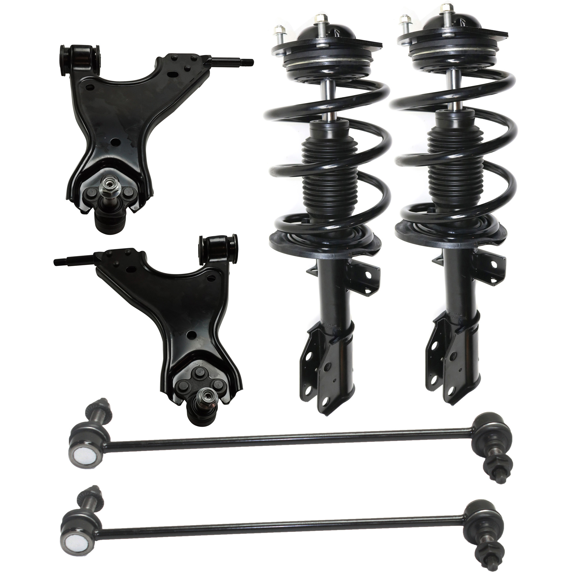 AM ACADIA 07-12 ENCLAVE 08-12 FRONT CONTROL ARM KIT RH AND LH Lower w ball joint s 6 pc Kit with Shock Absorber and Strut Assembly Sway Bar Link SKU KIT 071217-76 OEM 25798012-25995438-20774419-257