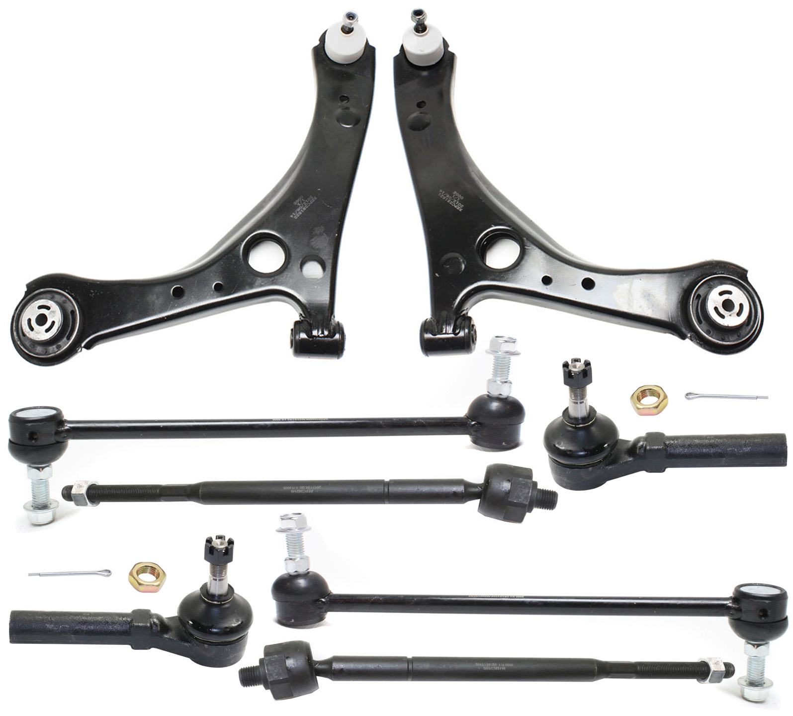 AM TOWN COUNTRY 09-10 FRONT CONTROL ARM RH AND LH Lower 8 pc kit with Sway Bar Links and Tie Rod Ends SKU KIT 071217-78 OEM 4766911AL 4766910AL 4766910AE