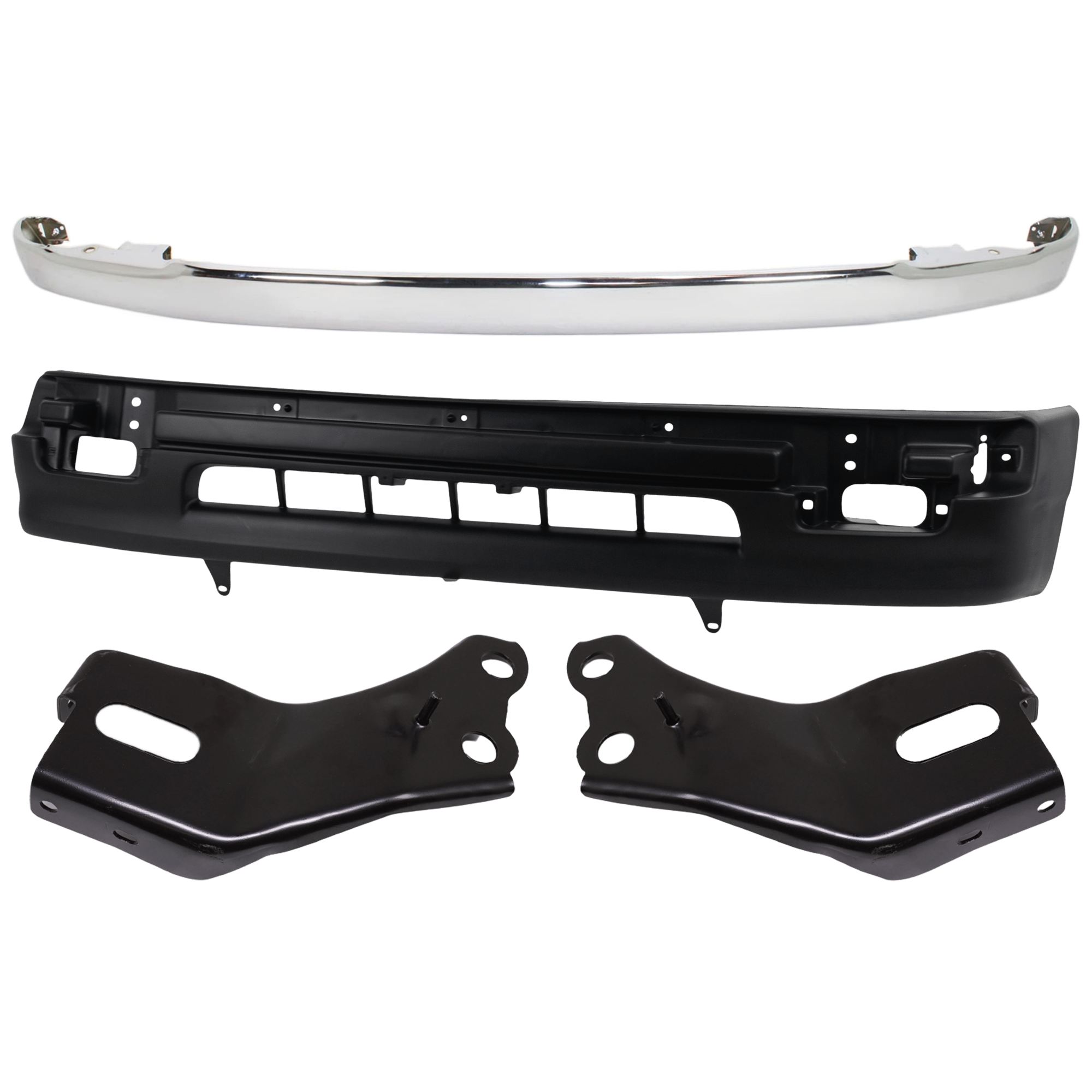 AM TACOMA 98-00 FRONT BUMPER MOLDING RH=LH 4 pc kit Chrome with Bumper Reinforcement Bracket and Valance SKU KIT 071224-01 Partslink TO1002165 TO1066122 TO1067122 TO1095171 OEM 5210104090-5214204040-52141040