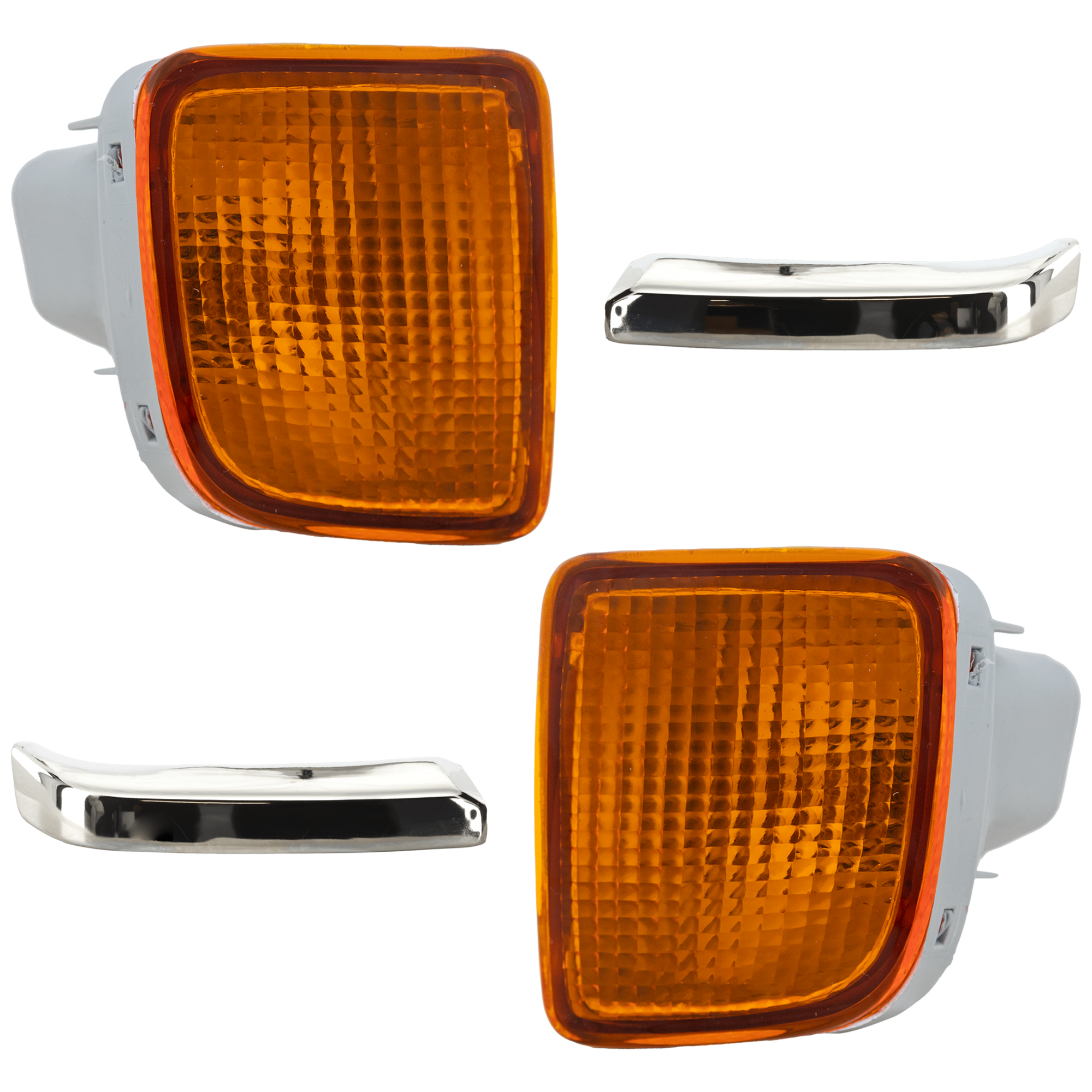 AM TACOMA 98-00 FRONT BUMPER END RH AND LH 4 pc kit Chrome Trim with Turn Signal Light SKU KIT 071224-04 Partslink TO1004165 TO1005165 TO2530128 TO2531128 OEM 5210204010-5210304010-81520040