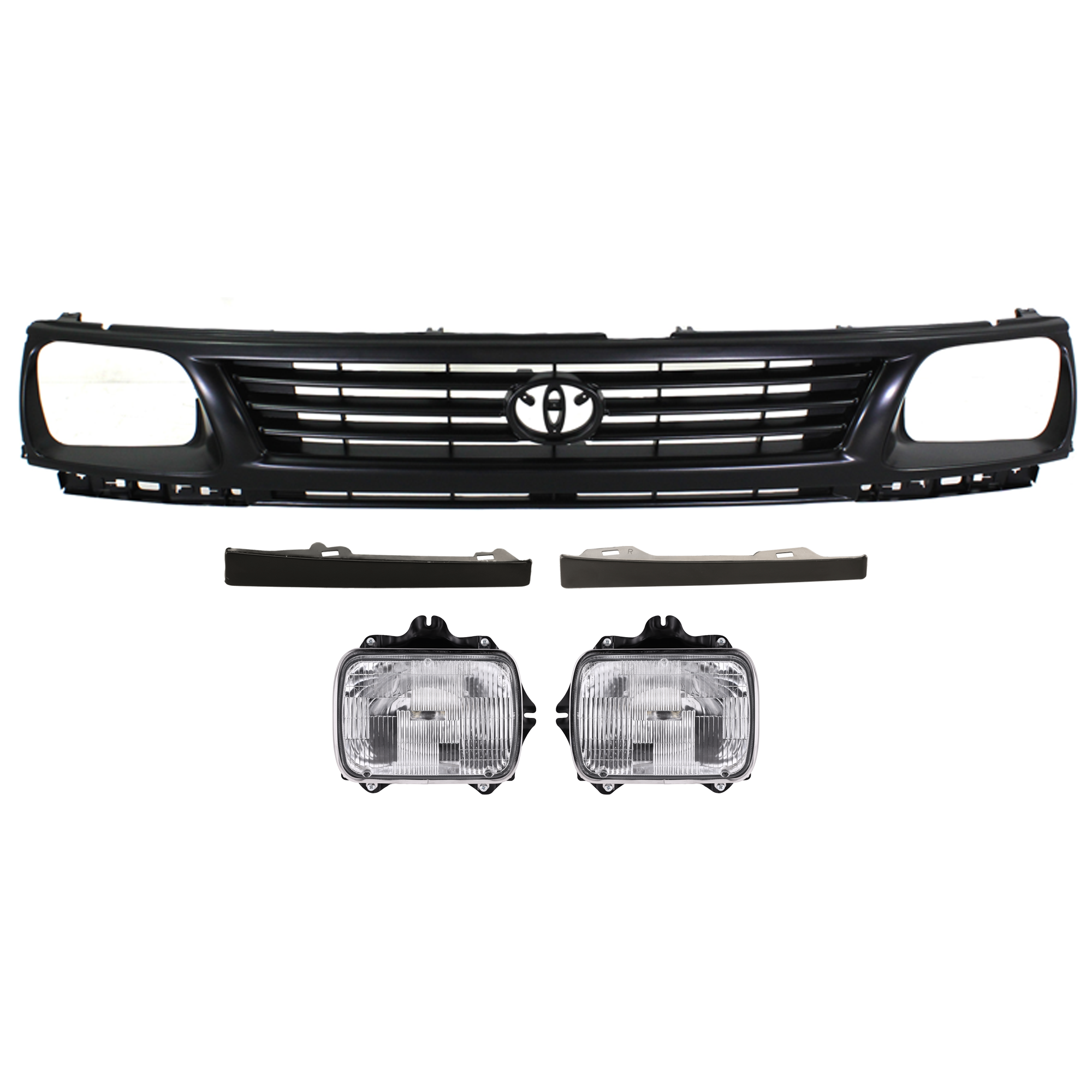 AM TACOMA 95-96 HEAD LAMP RH AND LH 5 pc kit with Bulb s Halogen with Grille Assembly and Headlight Filler SKU KIT 071224-06 Partslink TO2500113 TO2501117 TO1200194 TO1088101 TO1089101 OEM 8111089155-8111080367-81150891