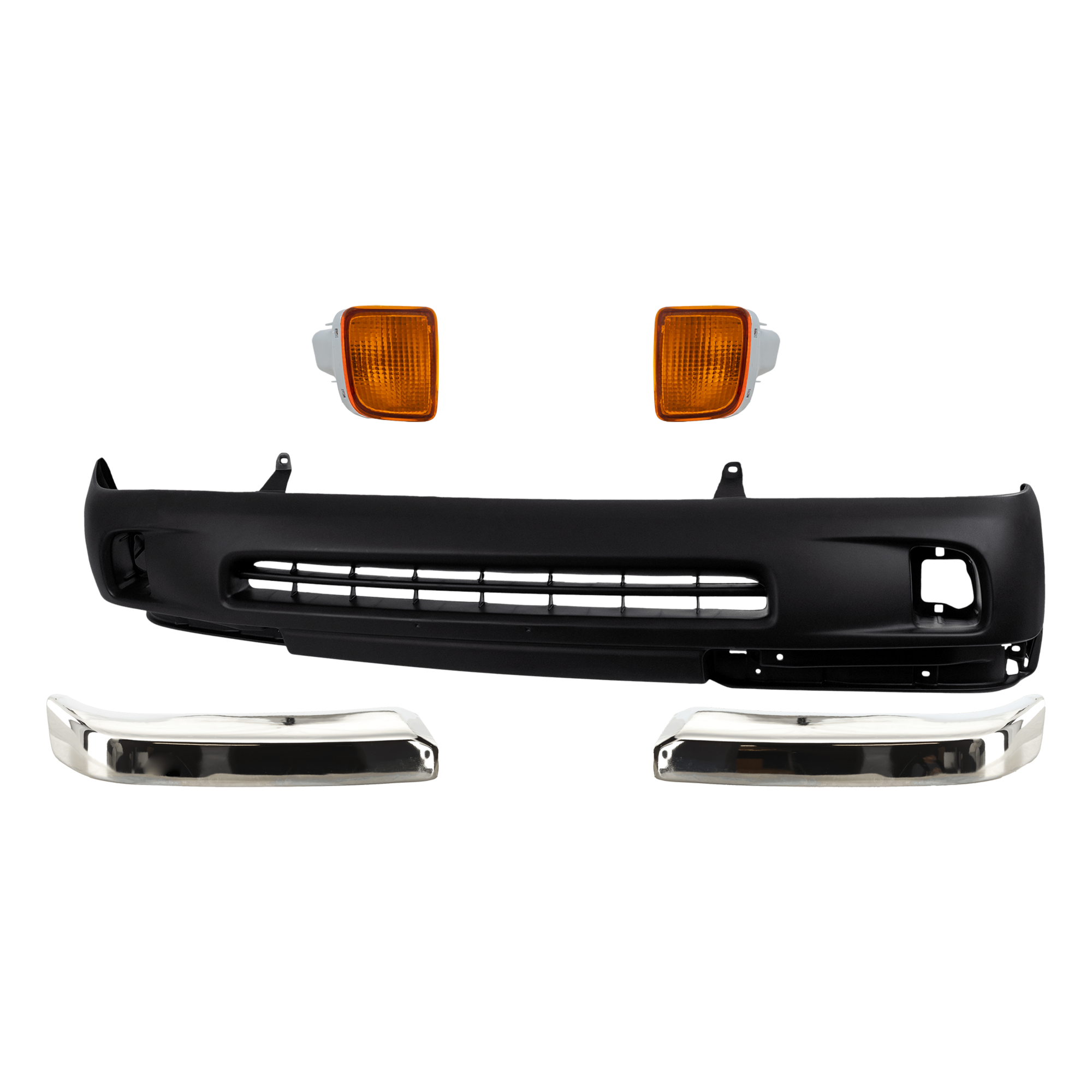 AM TACOMA 98-00 FRONT BUMPER COVER 5 pc kit Primed with Bumper End and Turn Signal Light SKU KIT 071224-08 Partslink TO1005165 TO1004165 TO2531128 TO2530128 OEM 5391104090 PFM 5210204010-5210