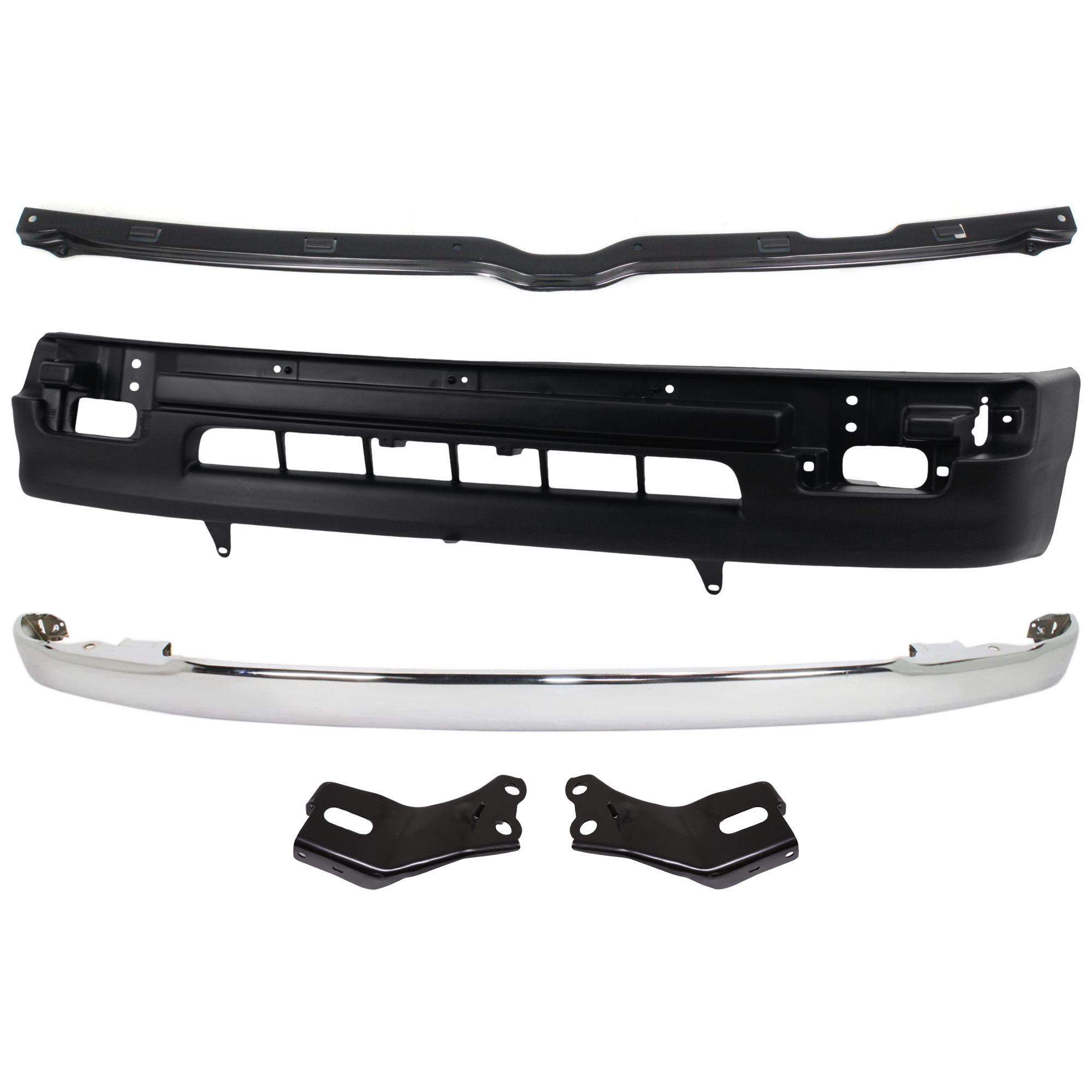 AM TACOMA 98-00 FRONT BUMPER MOLDING RH=LH 5 pc kit Chrome with Bumper Reinforcement Bumper Reinforcement Bracket and Valance SKU KIT 071224-11 Partslink TO1002165 TO1006170 TO1067122 TO1066122 TO1095171 OEM 5210104090-5252104010-52141040