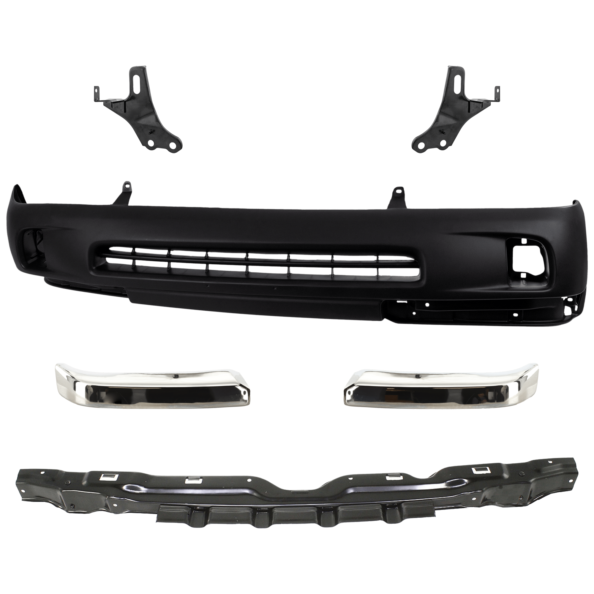 AM TACOMA 98-00 FRONT BUMPER COVER 6 pc kit Primed with Bumper End Bumper Reinforcement and Bumper Reinforcement Bracket SKU KIT 071224-15 Partslink TO1005165 TO1004165 TO1025104 TO1067129 TO1066129 OEM 5391104090 PFM 5210204010-5210