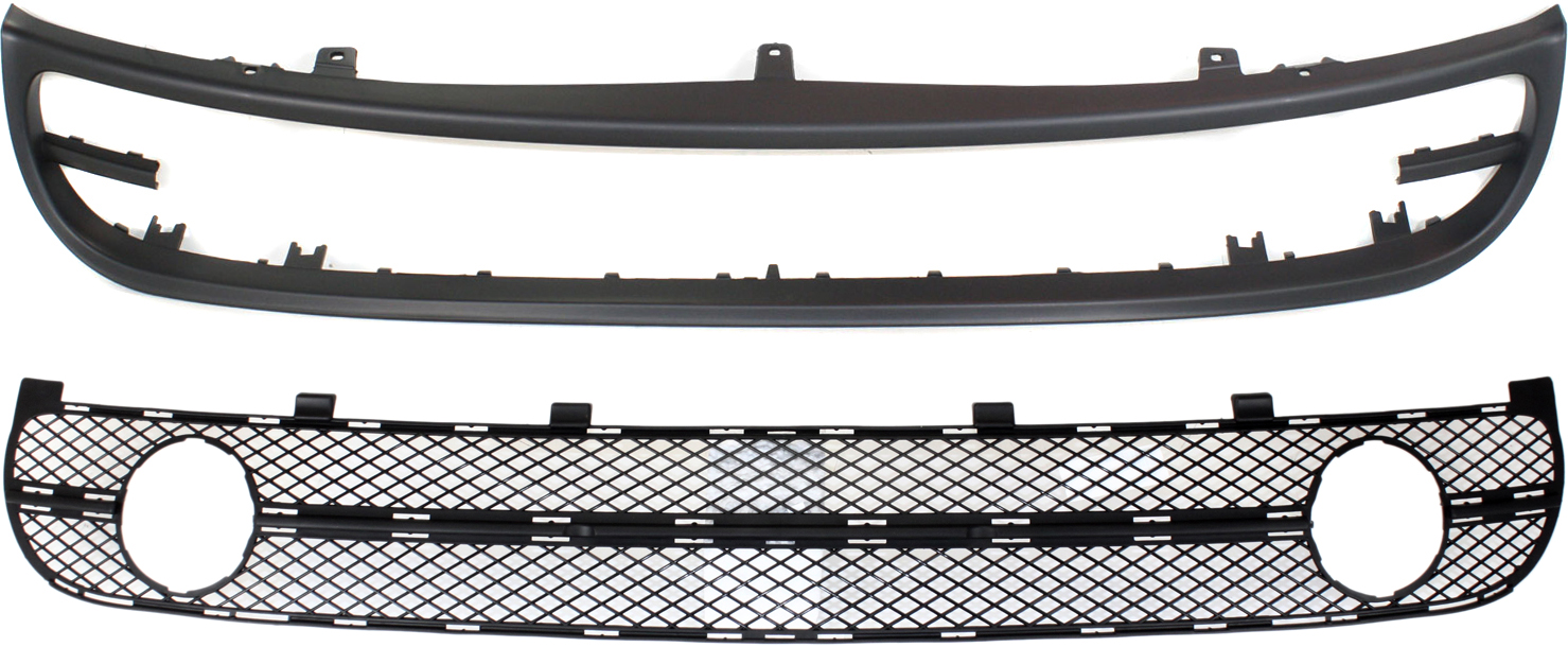 AM BEETLE 01-05 FRONT BUMPER GRILLE Center 2 pc Kit with Valance SKU KIT 071317-07 Partslink VW1036104 VW1094111 OEM 1C0807681E01C 1C0805903GGRU