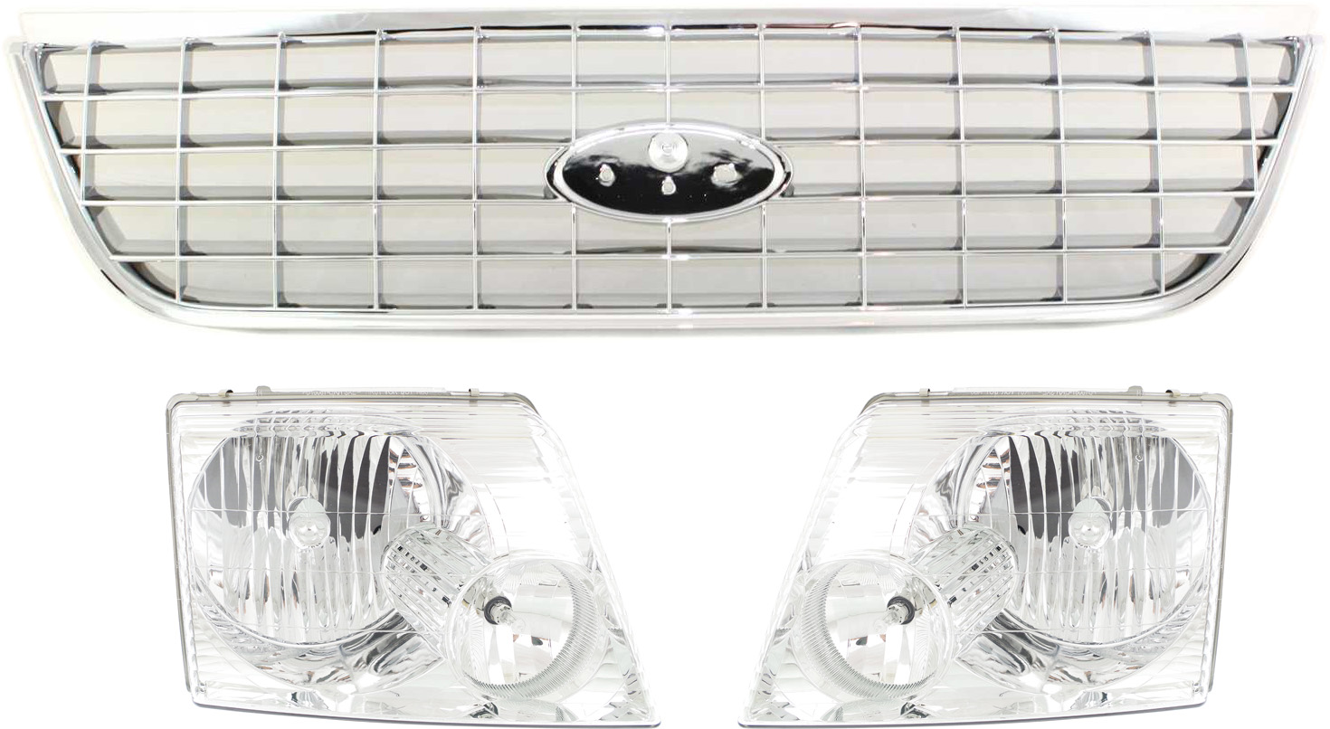 AM EXPLORER 02-05 GRILLE 3 pc Kit with Headlights SKU KIT 071317-21 Partslink FO1200402 FO2502176 FO2503176 OEM Performance 1L2Z8200AAB 1L2Z82