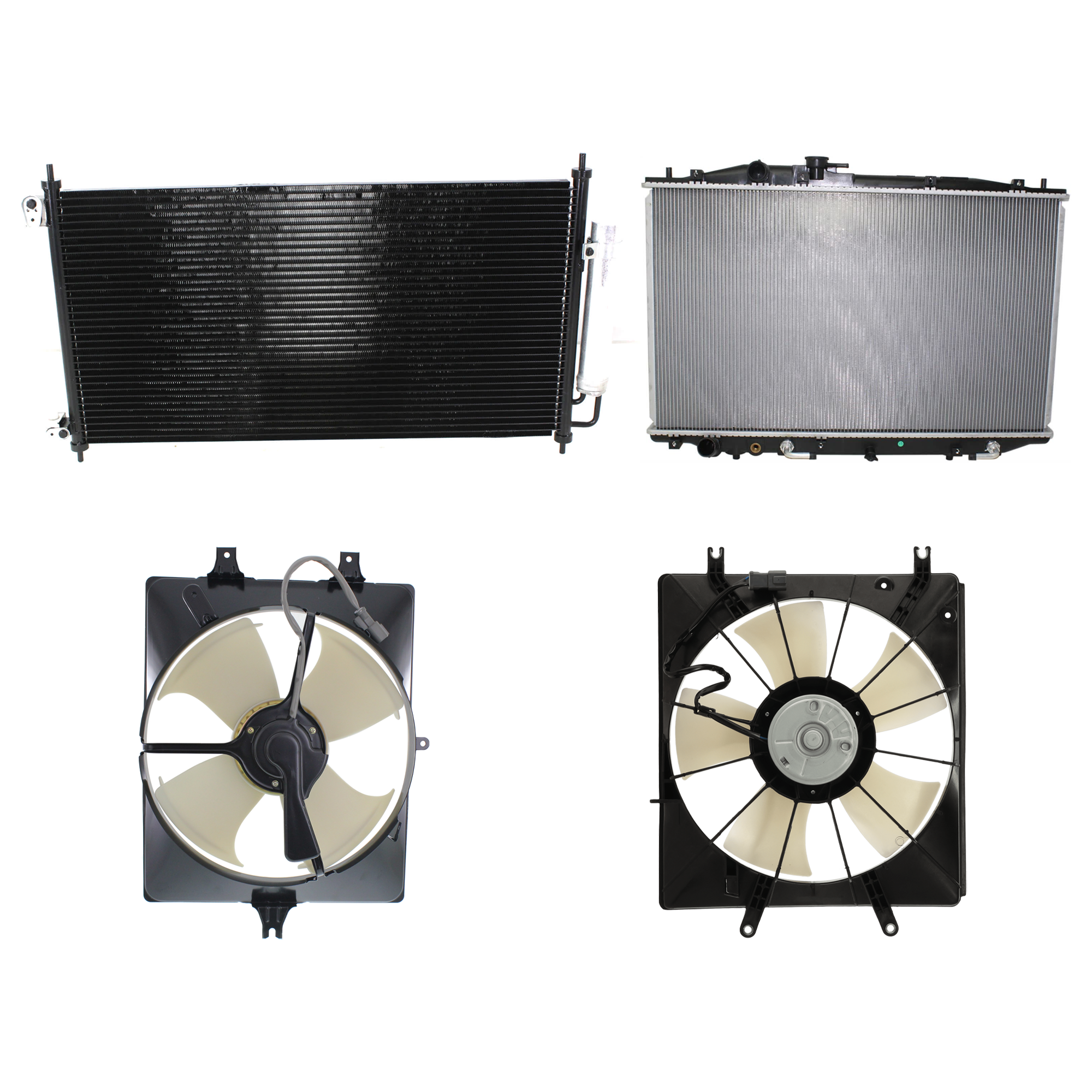 AM TL 07-08 A C CONDENSER RADIATOR COOLING FAN KIT 4 pc kit 3.2 and 3.5L Eng. 6 Cyl. SKU KIT 071324-02 Partslink AC3030120 AC3113107 AC3115109 AC3010144 OEM 80110SEPA01-38615RDAA00-19015R