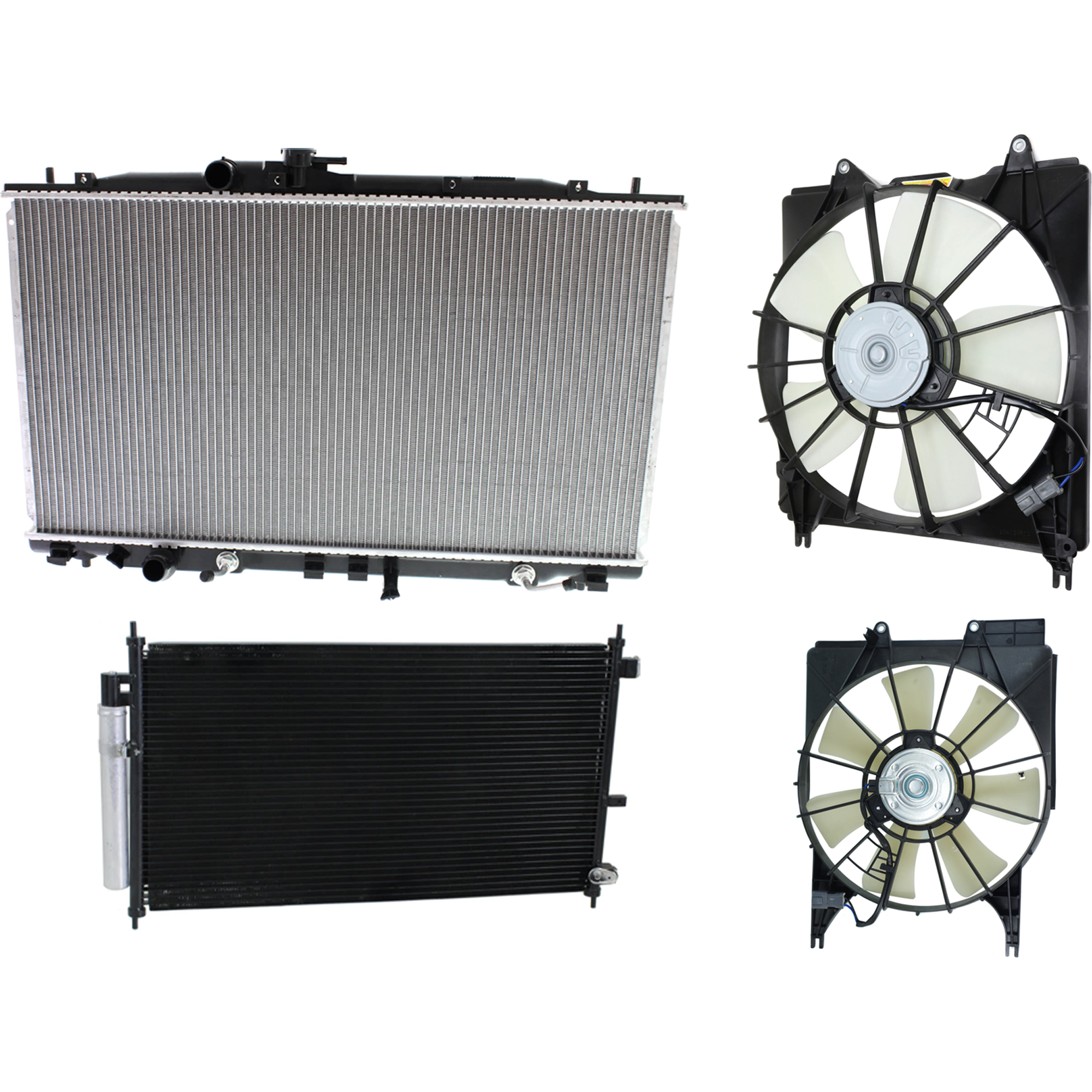 AM RDX 07-09 A C CONDENSER RADIATOR COOLING FAN KIT 4 pc kit 2.3L Eng. 4 Cyl. SKU KIT 071324-05 Partslink AC3030123 AC3115112 AC3113109 AC3010141 OEM 80110STKA01-19015RWCA01 PFM 19