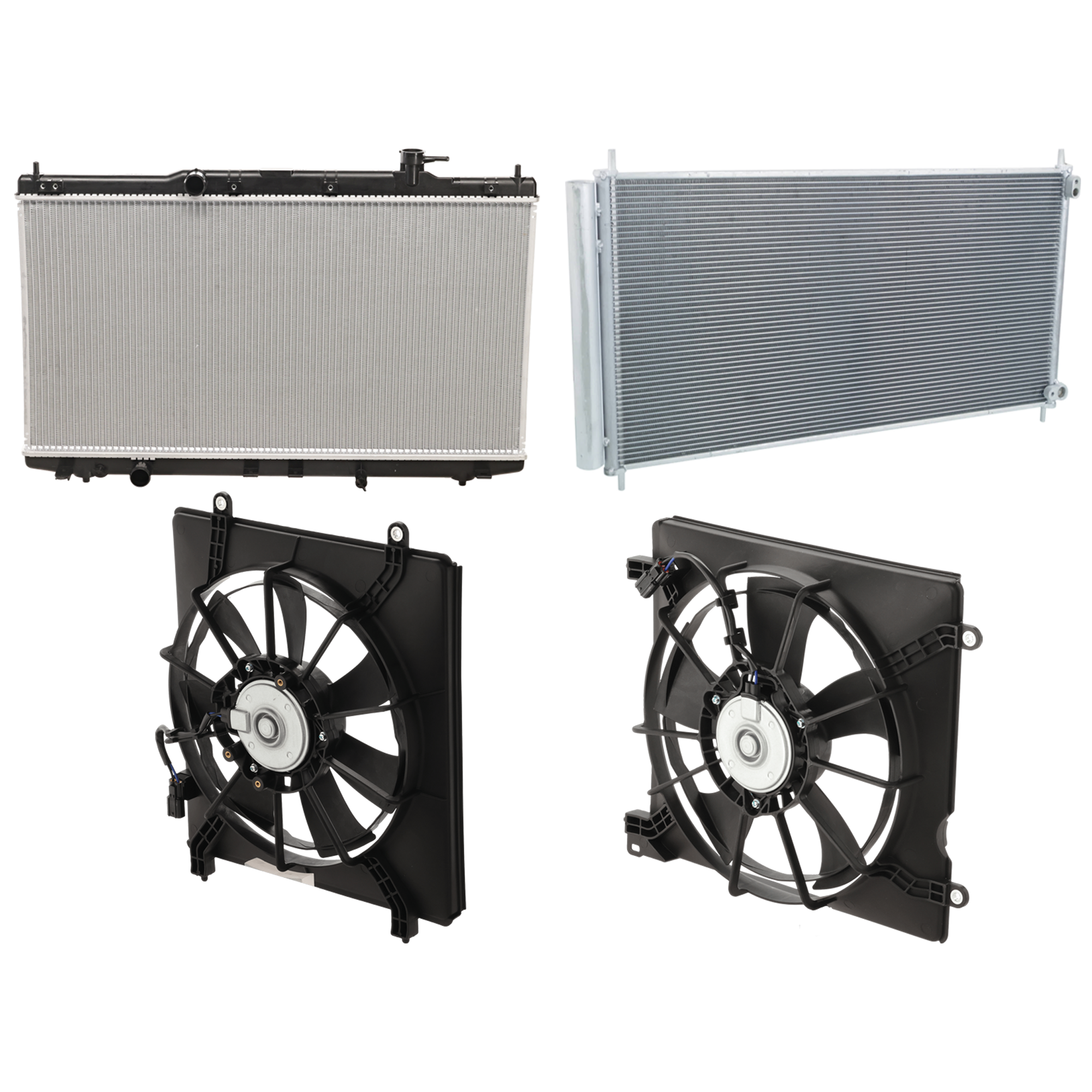 AM TLX 15-20 A C CONDENSER RADIATOR COOLING FAN KIT 4 pc kit 2.4L Eng. 4 Cyl. SKU KIT 071324-10 Partslink AC3030130 HO3113136 HO3115164 HO3010234 OEM 80110TZ3A01-386155A2A02 PFM 38
