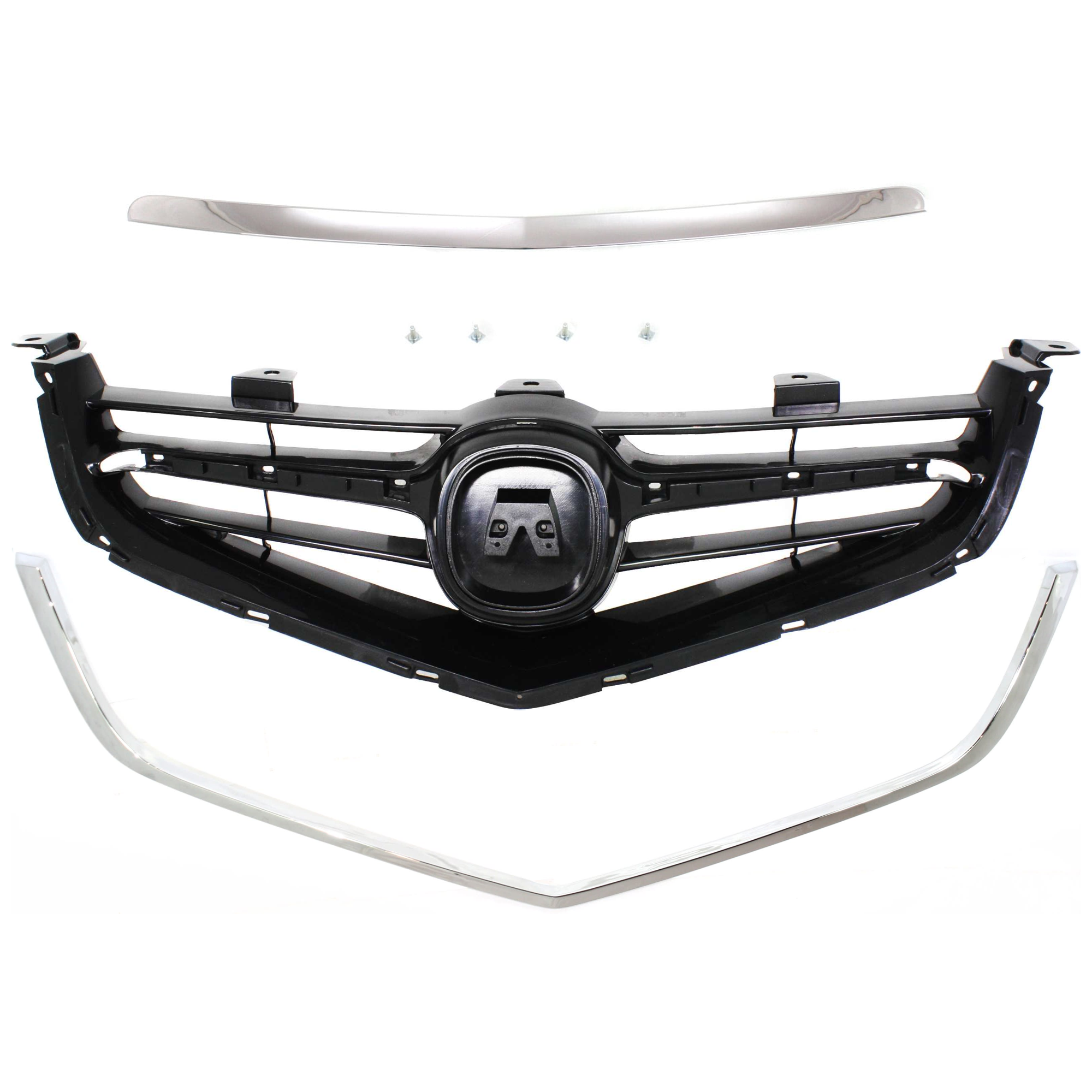 AM TSX 04-05 GRILLE TRIM Lower 3 pc Kit Chrome with Grille Assembly and Hood Molding SKU KIT 071324-114 Partslink AC1210106 AC1200110 AC1235100 OEM 71122SECA01-71121SECA01ZA 7512