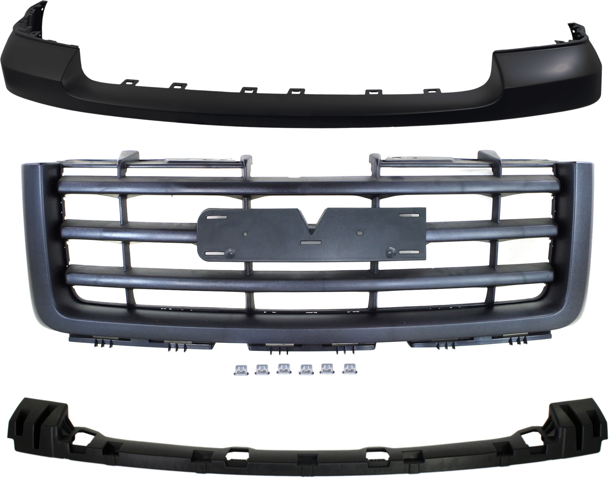 AM SIERRA 1500-07-13 GRILLE 3 pc Kit Textured Black Shell and Insert with Bumper Bracket and Bumper Cover SKU KIT 071324-116 Partslink GM1200583 GM1065108 GM1014103 OEM 22761793-15246822-25783617