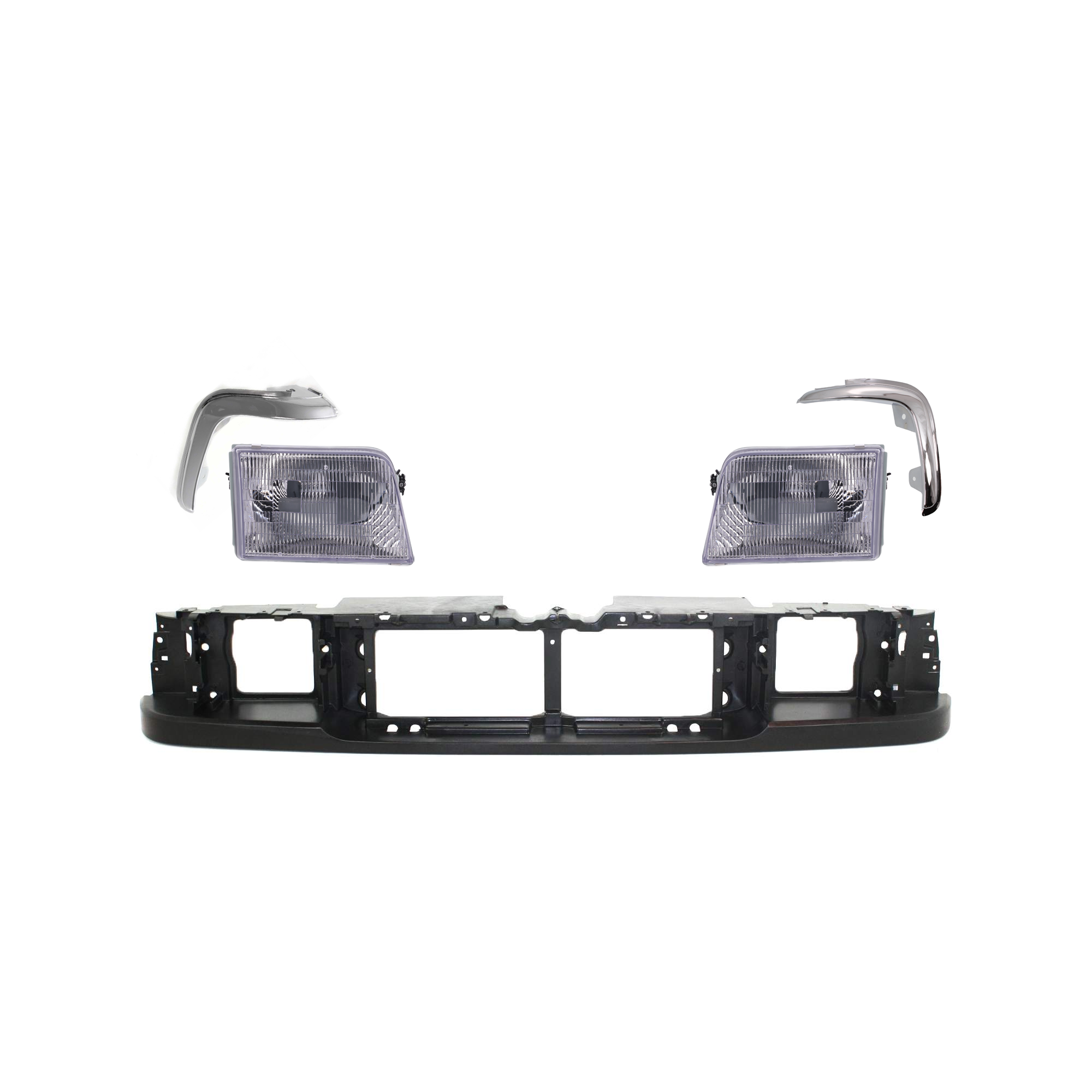 AM RANGER 93-97 HEADER PANEL 5 pc Kit Grille Mounting ABS Plastic with Grille Assembly and Headlight SKU KIT 071324-126 Partslink FO1220193 FO1212103 FO1213103 FO2502119 FO2503115 OEM F67Z8190AA F37Z16161A F37Z1616