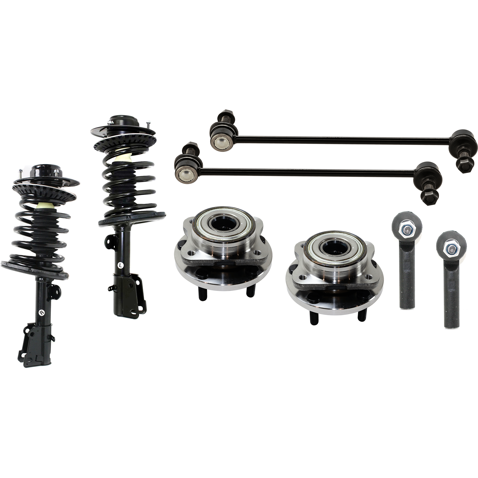 AM TOWN COUNTRY CARAVAN 01-04 FRONT SUSPENSION KIT 8 pc kit with Shock Absorber and Strut Assembly Sway Bar Link Tie Rod End and Wheel Hub SKU KIT 071324-127 OEM 5066336AA 5066337AA 18189-6870