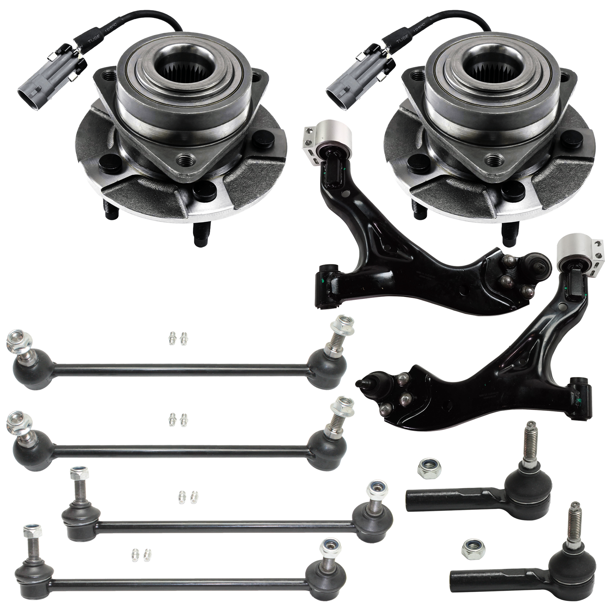 AM VUE 02-07 EQUINOX 05-06 FRONT SUSPENSION KIT RH AND LH 10 pc Kit with Control Arm Sway Bar Link Tie Rod End and Wheel Hub SKU KIT 071324-129 OEM 1880461-2651715-5451506-151