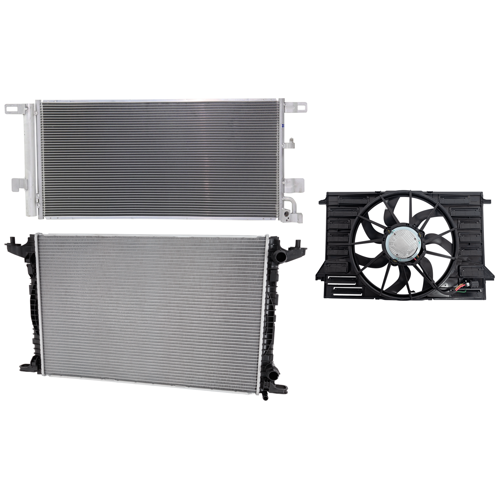 AM A4 A4 ALLROAD 17-18 A C CONDENSER RADIATOR COOLING FAN KIT 3 pc kit 2.0L Eng. 4 Cyl. SKU KIT 071324-12 Partslink AU3030140 AU3115117 AU3010154 OEM 80A121251D 8W0121251AK 8W01212
