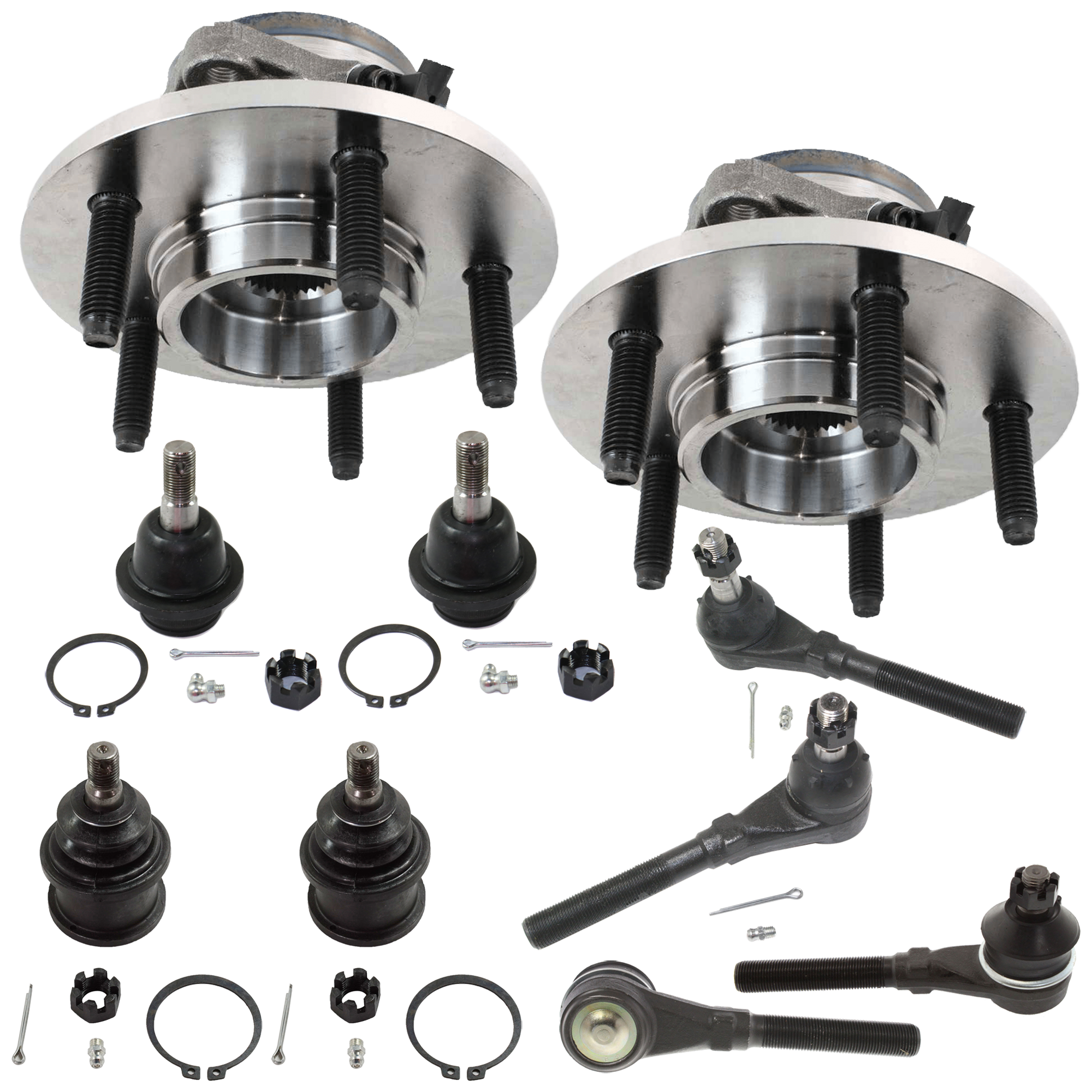 AM EXPEDITION NAVIGATOR 00-02 FRONT SUSPENSION KIT RH AND LH Upper and Lower Inner and Outer 10 pc kit 5 Studs M14 Bolts with Ball Joint Tie Rod End and Wheel Hub SKU KIT 071324-131 OEM 104222-285019-1016769-26014