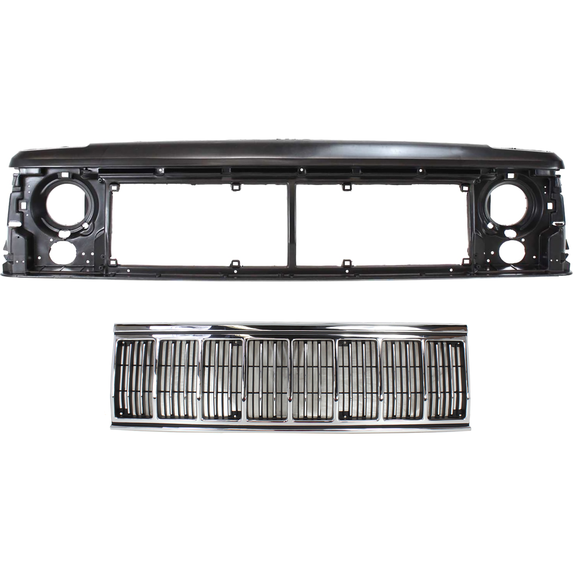 AM CHEROKEE 91-96 HEADER PANEL 2 pc Kit w Grille Assembly Adhesive Letter Type Thermoplastic SKU KIT 071324-136 Partslink CH1220107 CH1200196 OEM 55294926-55034046AB