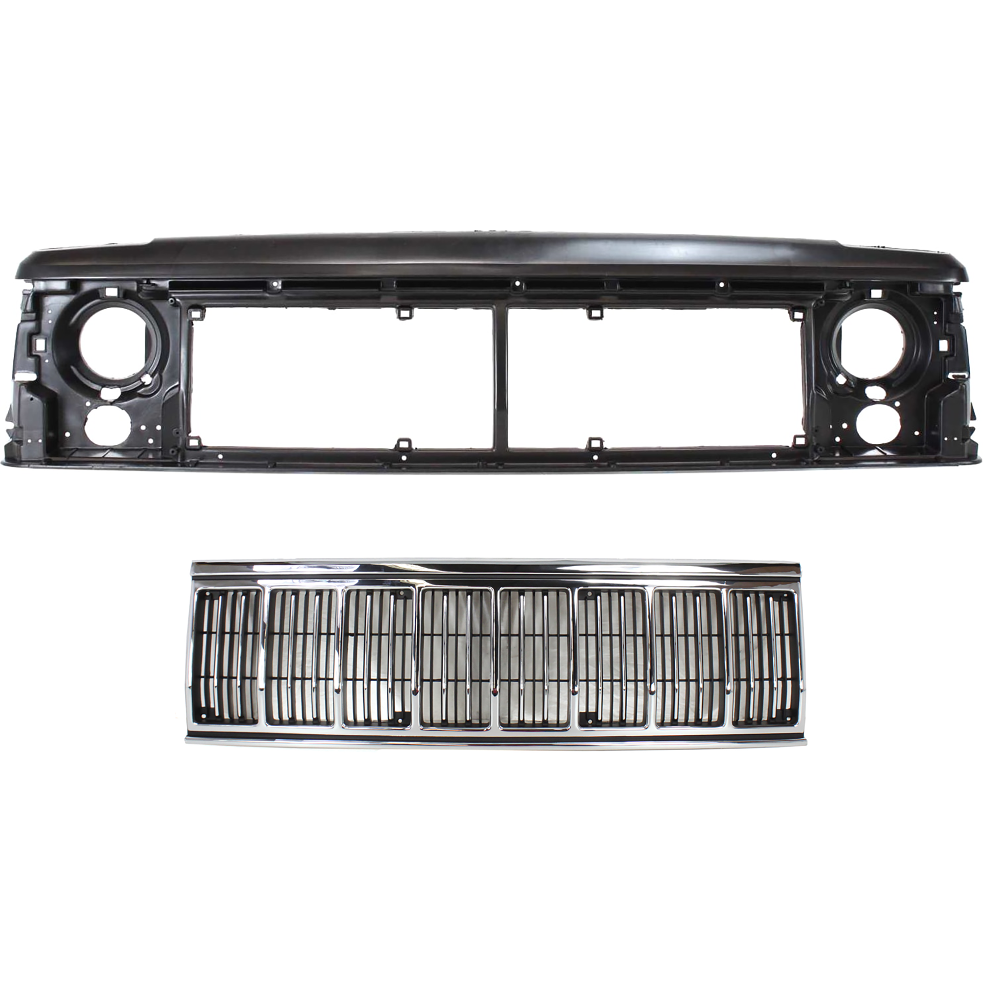 AM CHEROKEE 91-96 HEADER PANEL 2 pc Kit w Grille Assembly Adhesive Letter Type Thermoplastic SKU KIT 071324-139 Partslink CH1220107 CH1200196 OEM 55294926-55034046AB