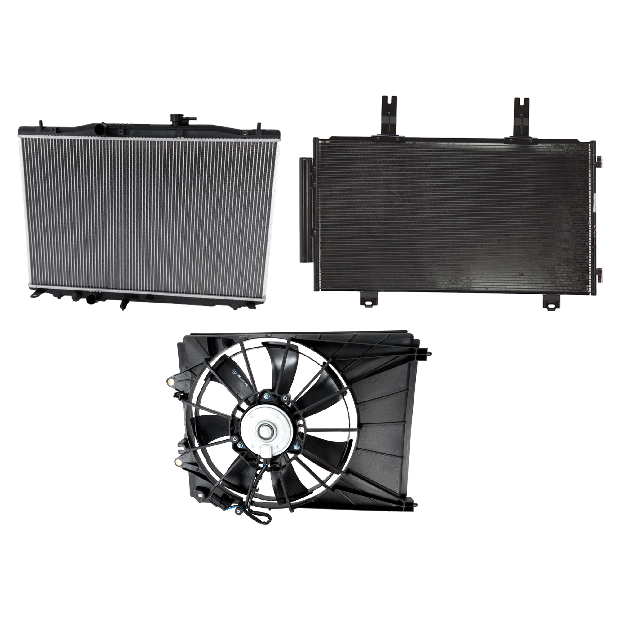 AM RDX 19-23 A C CONDENSER RADIATOR COOLING FAN KIT 3 pc kit 2.0L Eng. 4 Cyl. SKU KIT 071324-14 Partslink AC3030134 AC3113121 AC3010158 OEM 80100TJBA01-386155YFA01-386155