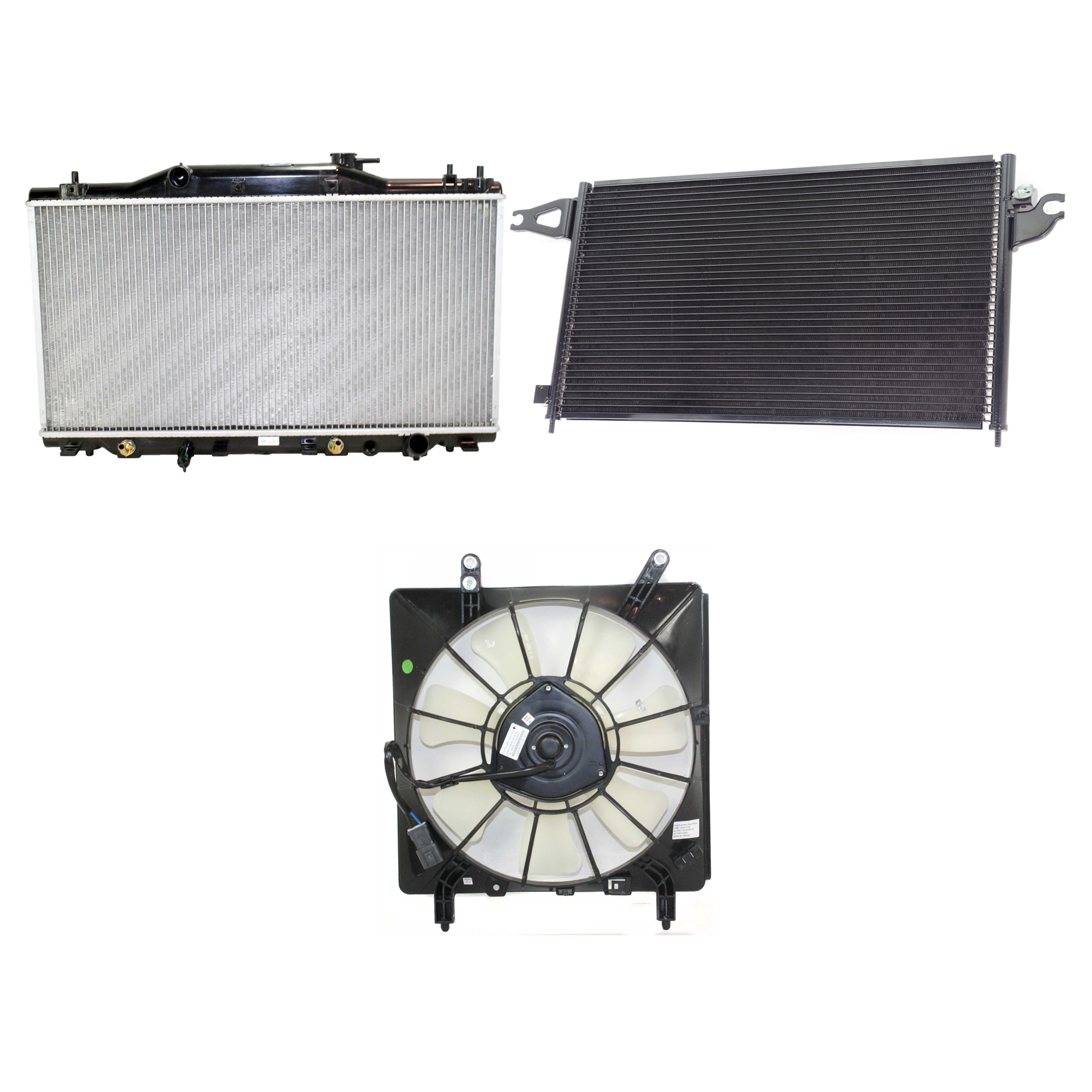 AM RSX 02-06 A C CONDENSER RADIATOR COOLING FAN KIT 3 pc kit 2.0L Eng. 4 Cyl. SKU KIT 071324-20 Partslink AC3030117 AC3113103 AC3010133 OEM 80110S6MA01-38615PND003-19010P