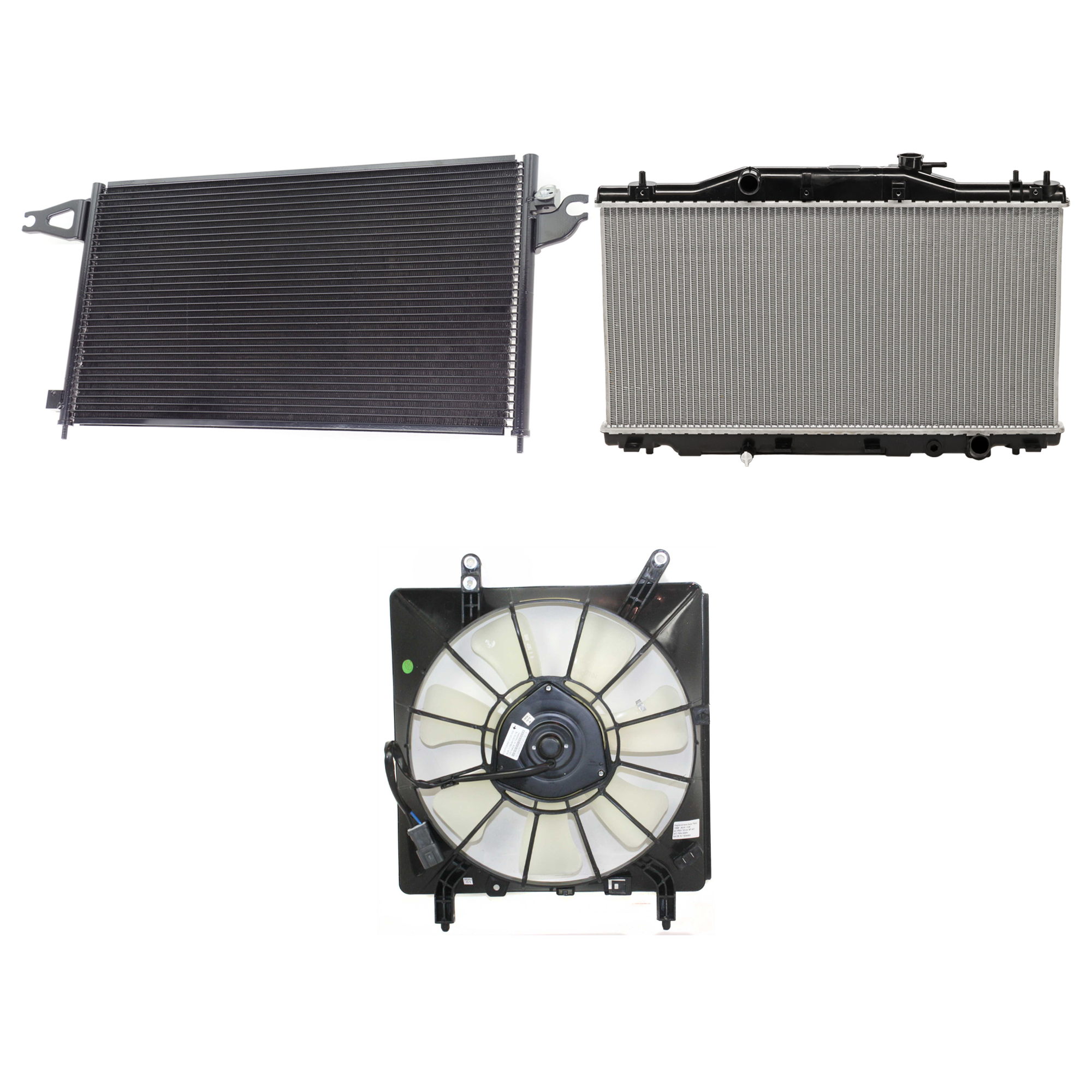 AM RSX 02-06 A C CONDENSER RADIATOR COOLING FAN KIT 3 pc kit 2.0L Eng. 4 Cyl. SKU KIT 071324-21 Partslink AC3030117 AC3113103 AC3010132 OEM 80110S6MA01-38615PND003-19010P
