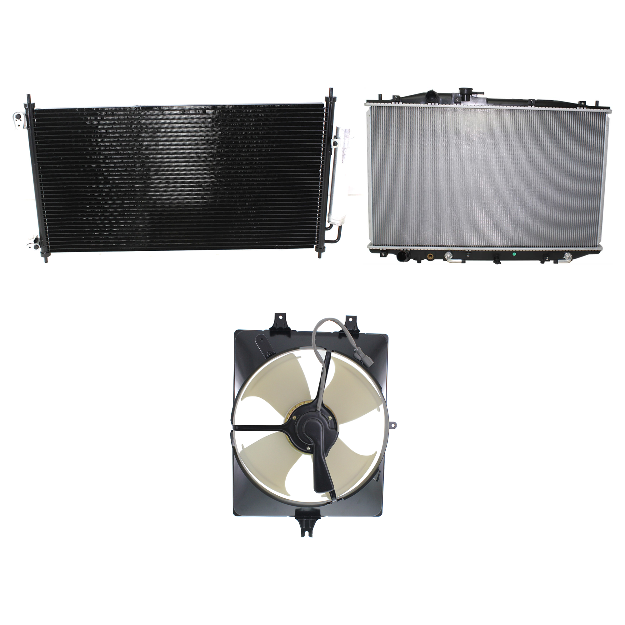 AM TL 07-08 A C CONDENSER RADIATOR COOLING FAN KIT 3 pc kit 3.2 and 3.5L Eng. 6 Cyl. SKU KIT 071324-25 Partslink AC3030120 AC3113107 AC3010144 OEM 80110SEPA01-38615RDAA00-19010R