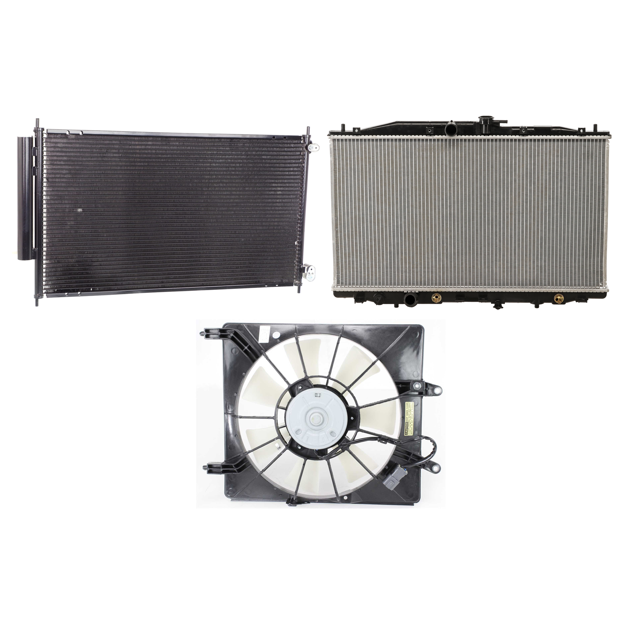 AM TSX 04-08 A C CONDENSER RADIATOR COOLING FAN KIT 3 pc kit 2.4L Eng. 4 Cyl. SKU KIT 071324-38 Partslink AC3030119 AC3113108 AC3010143 OEM 80110SEA013-38615RBB003-19010R