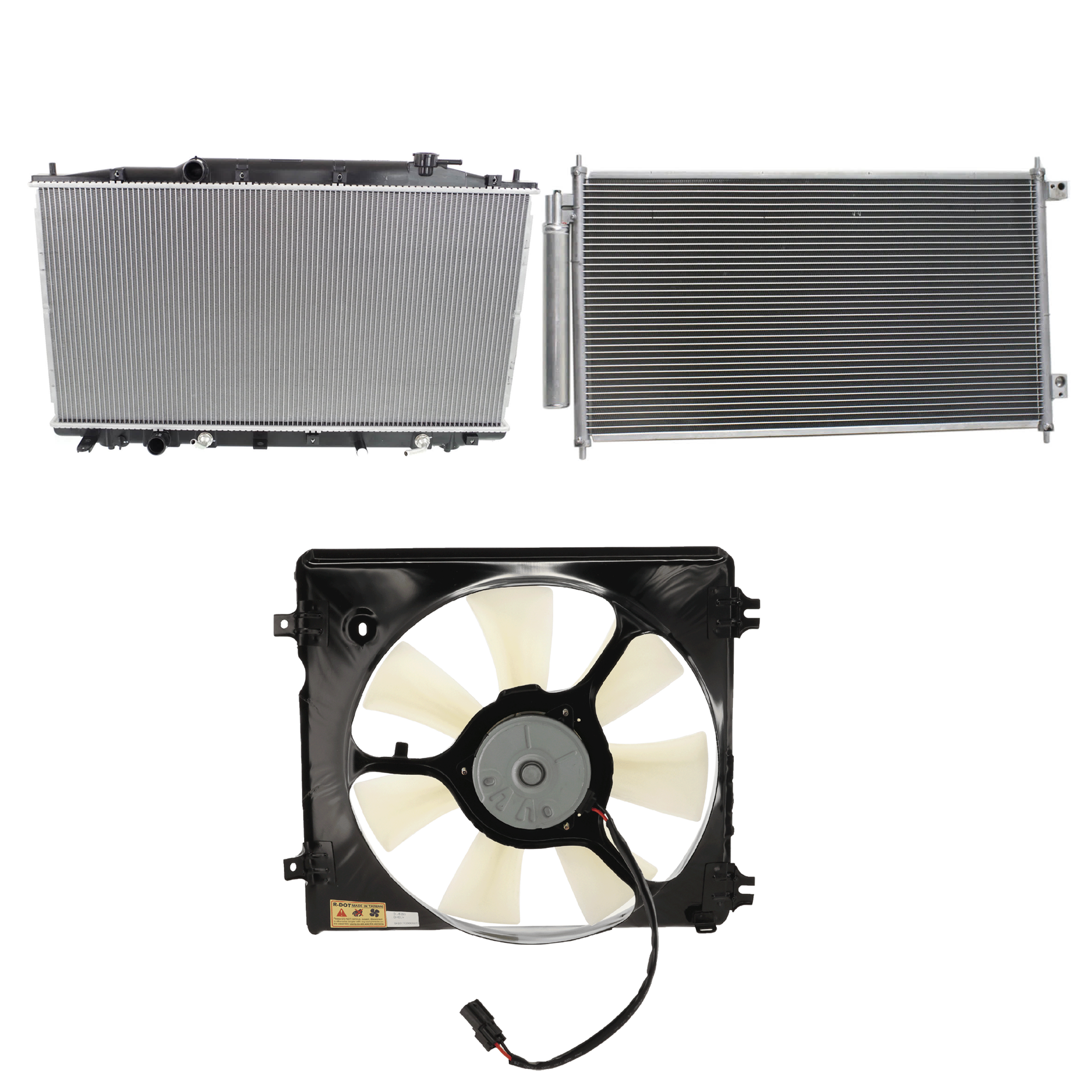 AM RDX 13-15 A C CONDENSER RADIATOR COOLING FAN KIT 3 pc kit 3.5L Eng. 6 Cyl. SKU KIT 071324-50 Partslink AC3030127 AC3030132 HO3113127 HO3010216 AC3010152 OEM 80110TX4A01-80110TX4A11-38616R