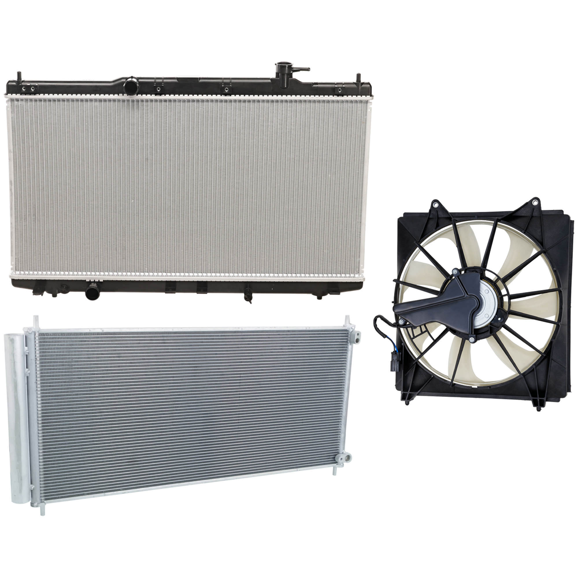 AM TLX 15-20 A C CONDENSER RADIATOR COOLING FAN KIT 3 pc kit 3.5L Eng. 6 Cyl. SKU KIT 071324-51 Partslink AC3030130 AC3113116 HO3010234 OEM 80110TZ3A01-386155J2A01-386165