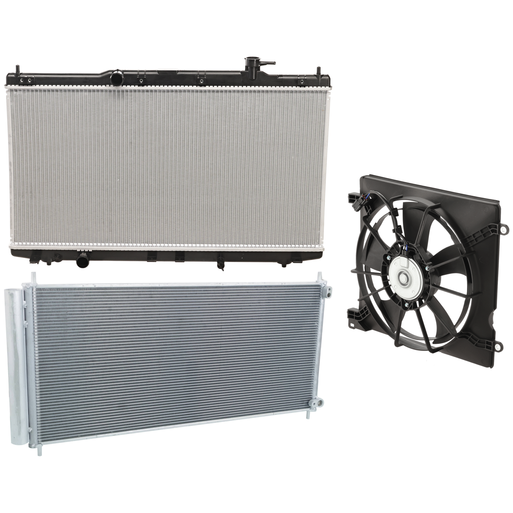 AM TLX 15-20 A C CONDENSER RADIATOR COOLING FAN KIT 3 pc kit 2.4L Eng. 4 Cyl. SKU KIT 071324-57 Partslink AC3030130 HO3115164 HO3010234 OEM 80110TZ3A01-190155A2A02 PFM 19
