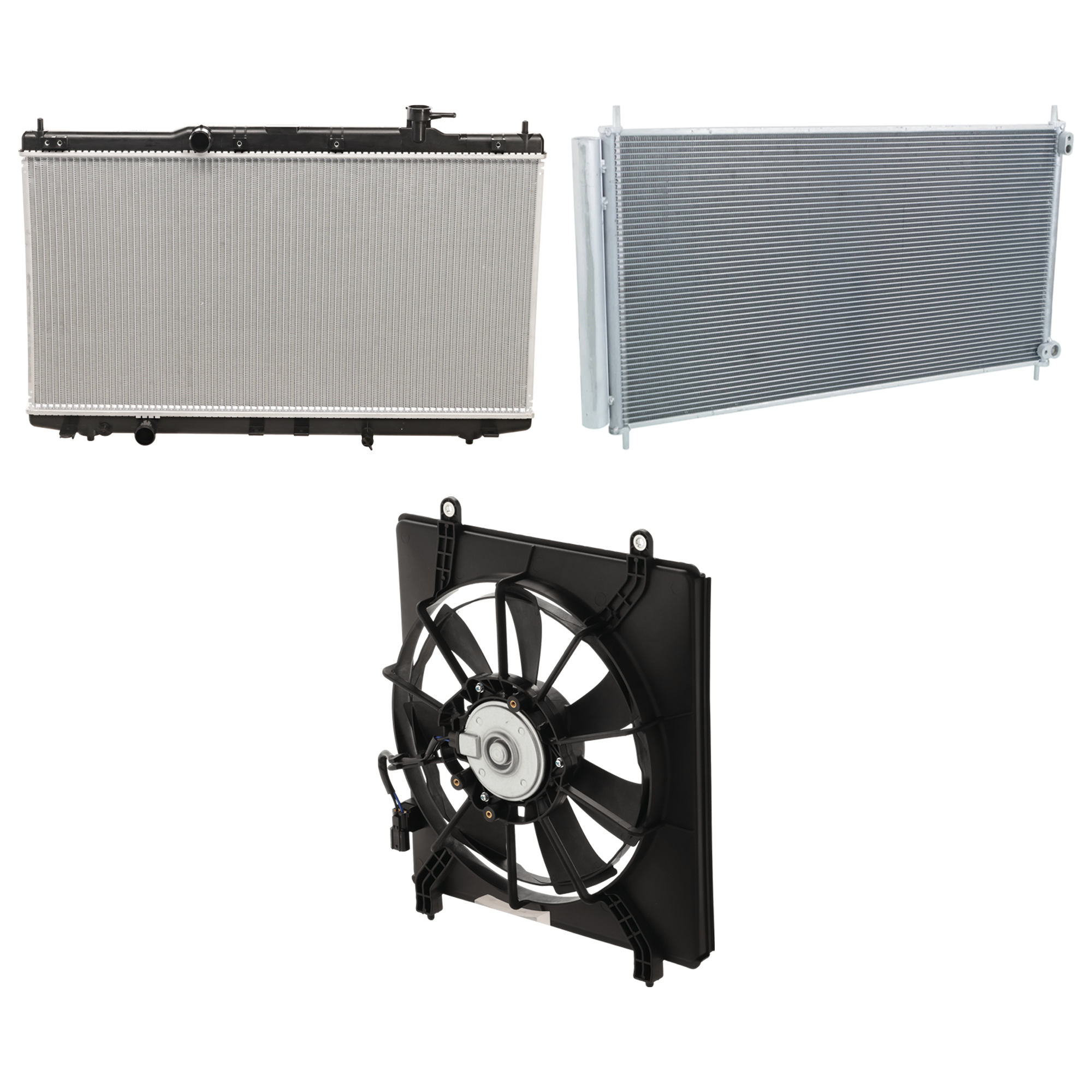 AM TLX 15-20 A C CONDENSER RADIATOR COOLING FAN KIT 3 pc kit 2.4L Eng. 4 Cyl. SKU KIT 071324-58 Partslink AC3030130 HO3113136 HO3010234 OEM 80110TZ3A01-386155A2A02 PFM 38