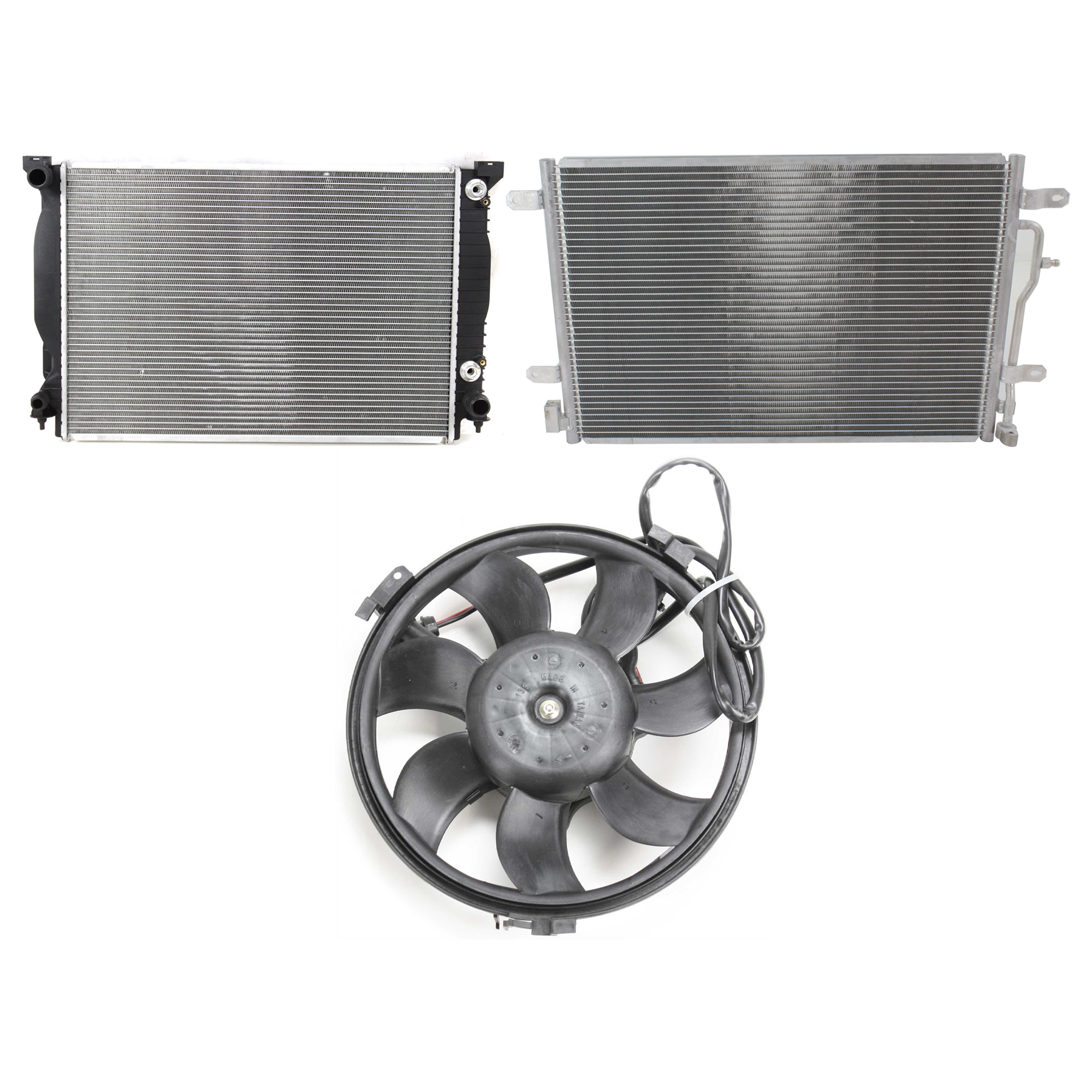 AM A4 A4 QUATTRO 02-02 A C CONDENSER RADIATOR COOLING FAN KIT 3 pc kit 3.0L Eng. 6 Cyl. SKU KIT 071324-60 Partslink AU3030122 VW3115102 AU3010130 OEM 8E0260403B 8D0959455C 8E012125