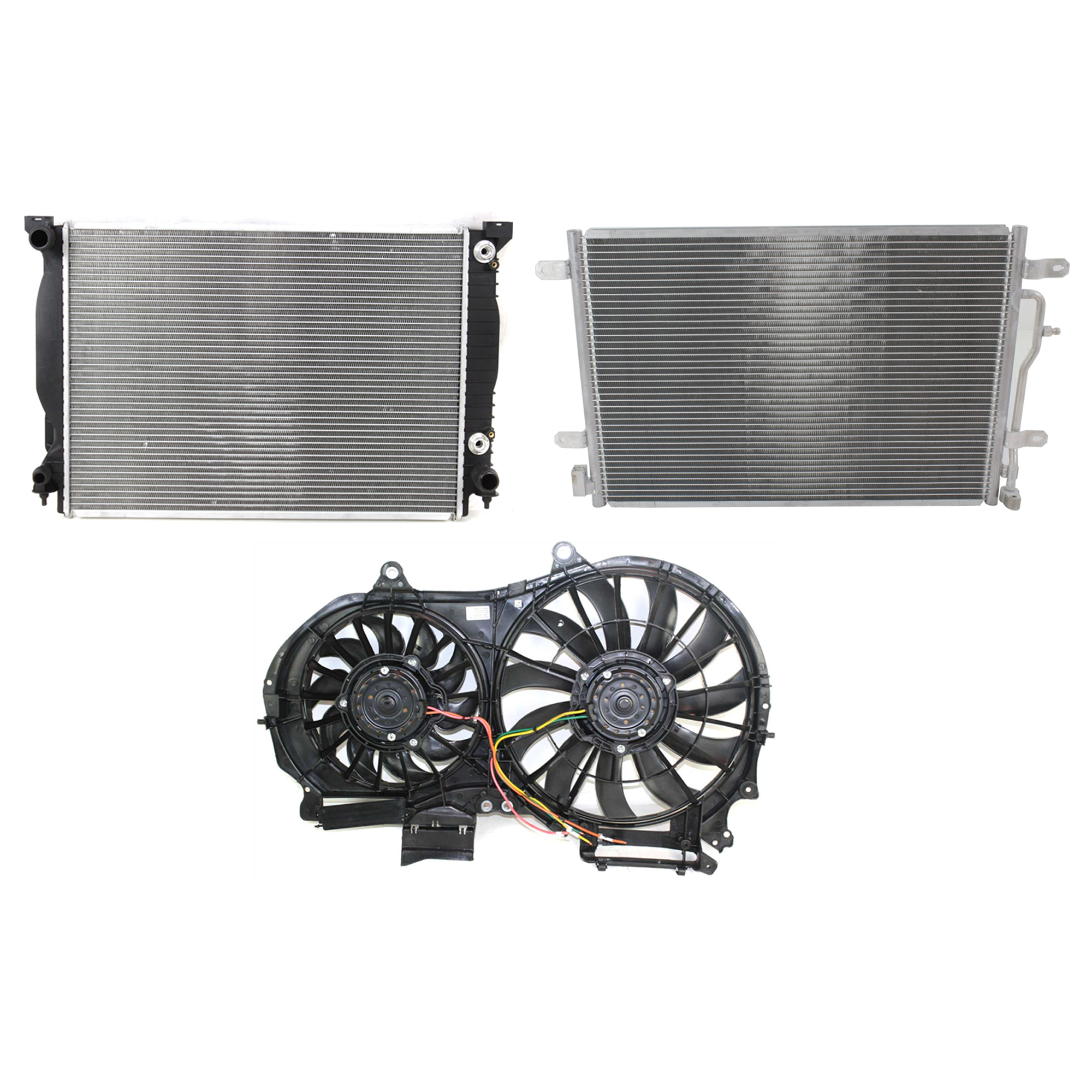 AM A4 A4 QUATTRO 02-02 A C CONDENSER RADIATOR COOLING FAN KIT 3 pc kit 3.0L Eng. 6 Cyl. SKU KIT 071324-61 Partslink AU3030122 AU3115108 AU3010130 OEM 8E0260403B 8E0121207J 8E012125