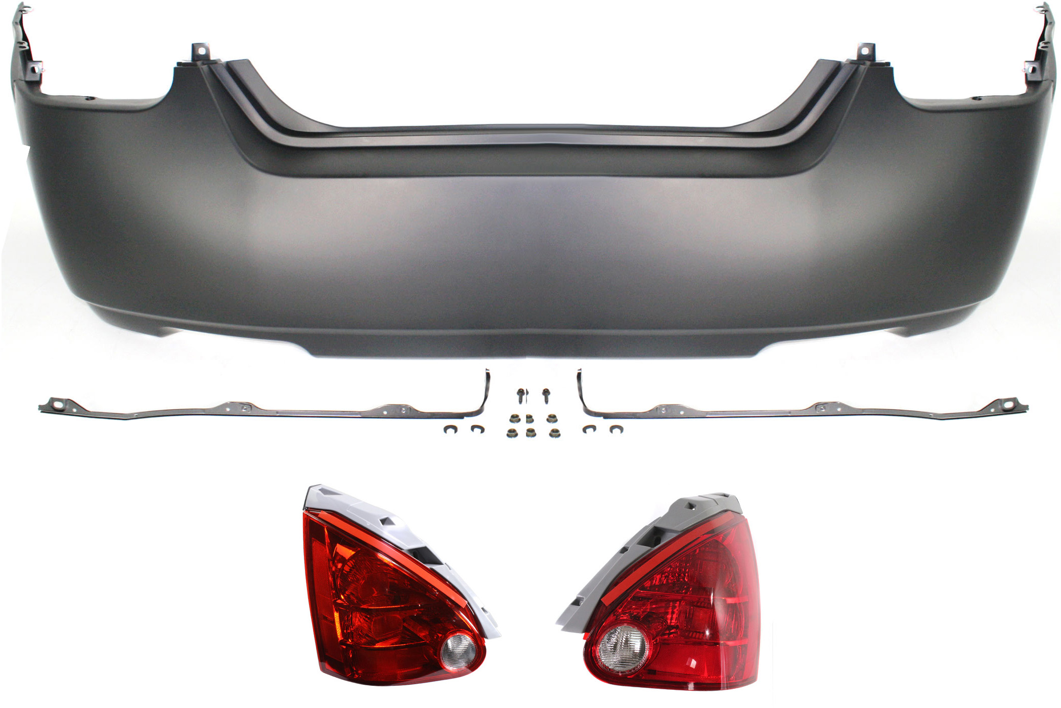 AM MAXIMA 04-06 REAR BUMPER COVER 3 pc Kit with Tail Lights SKU KIT 071617-66 Partslink NI1100232 NI2801160 NI2800160 OEM 850227Y040-265207Y025-265257Y0