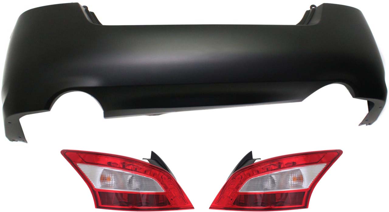 AM MAXIMA 09-11 REAR BUMPER COVER 3 pc Kit with Tail Lights SKU KIT 071617-80 Partslink NI1100264 NI2801193 NI2800193 OEM 850229N00H 265509N00B 265559N0