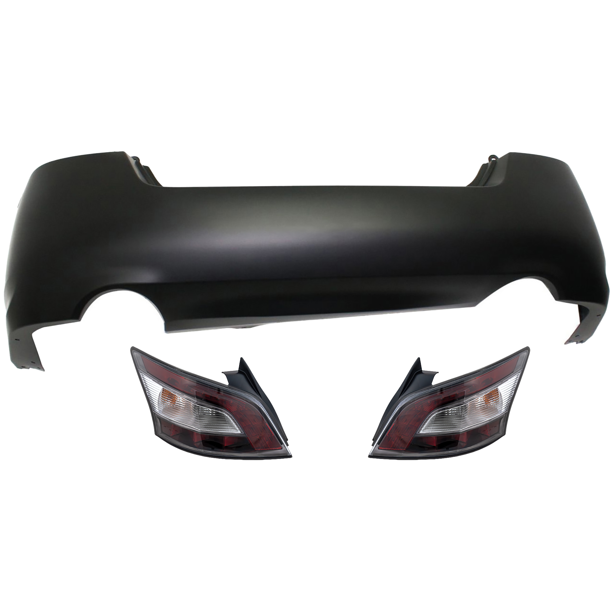 AM MAXIMA 12-14 REAR BUMPER COVER 3 pc Kit with Tail Lights SKU KIT 071617-81 Partslink NI1100264 NI2801197 NI2800197 OEM 850229N00H 265509DA0B 265559DA