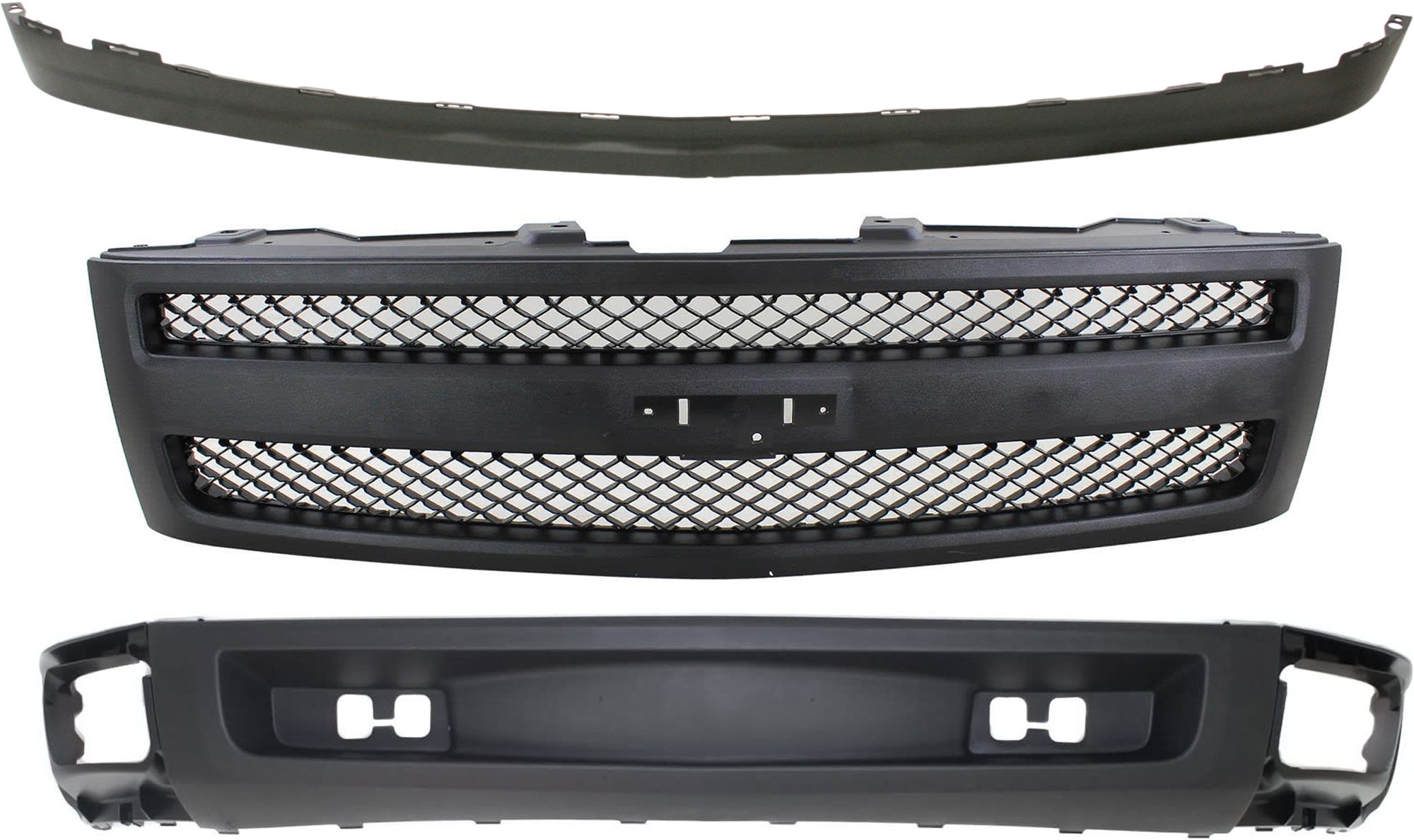 AM SILVERADO 1500-07-13 GRILLE 3 pc Kit Textured Black Shell and Insert Excludes 2007 Classic with Valance SKU KIT 07162024-46 Partslink GM1200578 GM1092192 GM1092191 OEM 25810706-22829433-15915504-258
